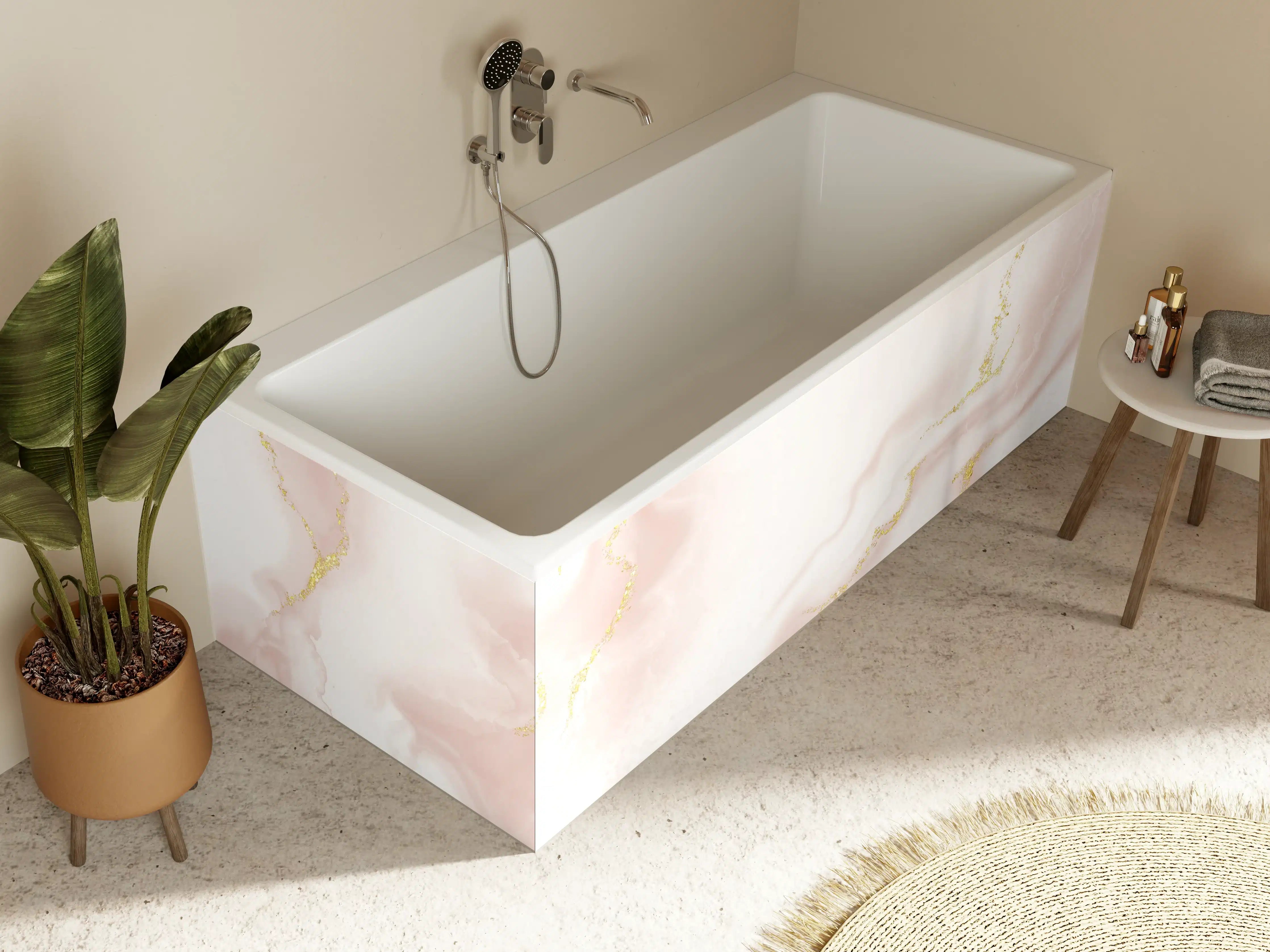 Badewannen-Rückwand - Graue Marmor-Goldakzente