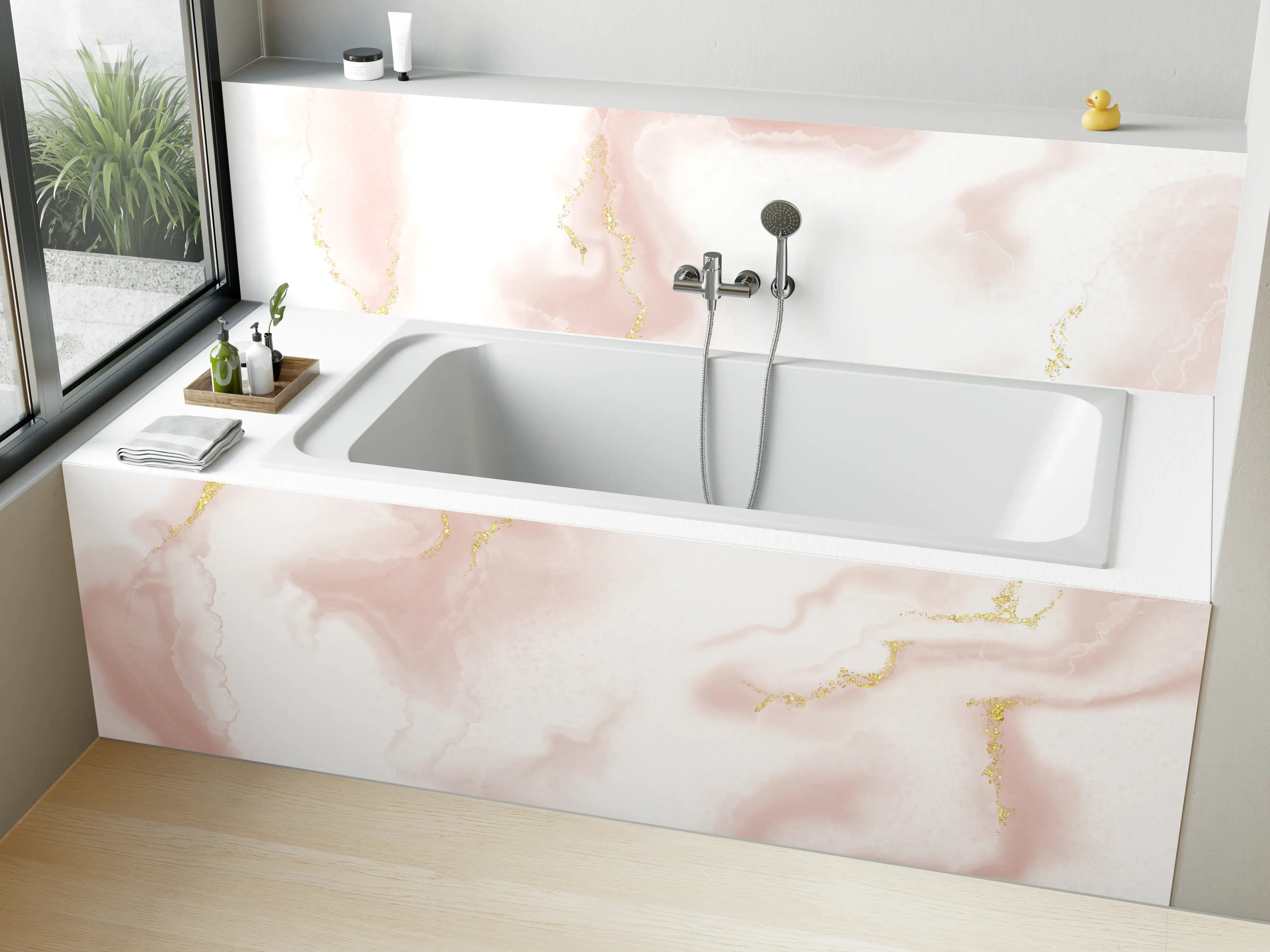 Badewannen-Rückwand - Graue Marmor-Goldakzente