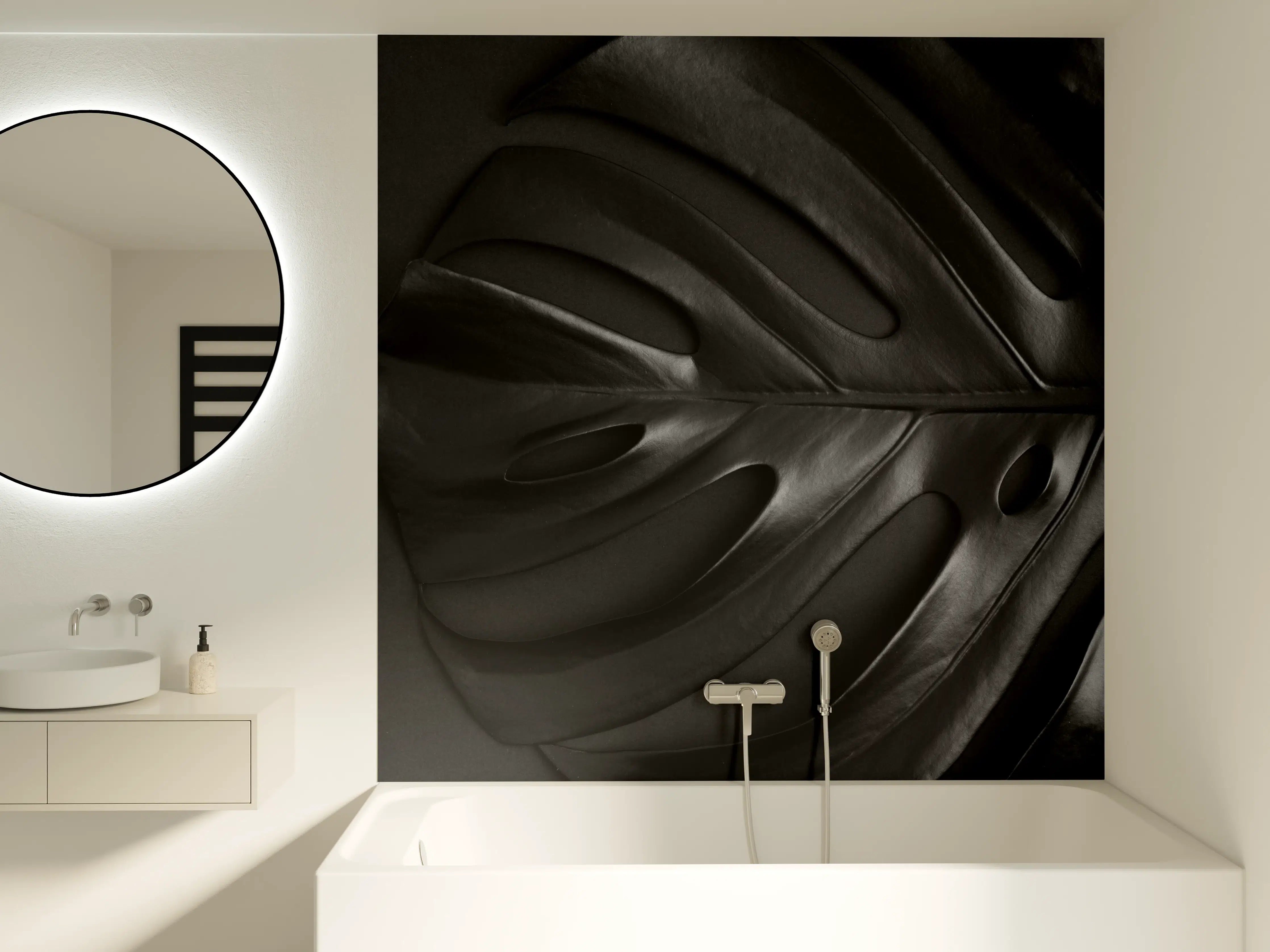 Badewannen-Rückwand - Graue Monstera-Blatt-Textur
