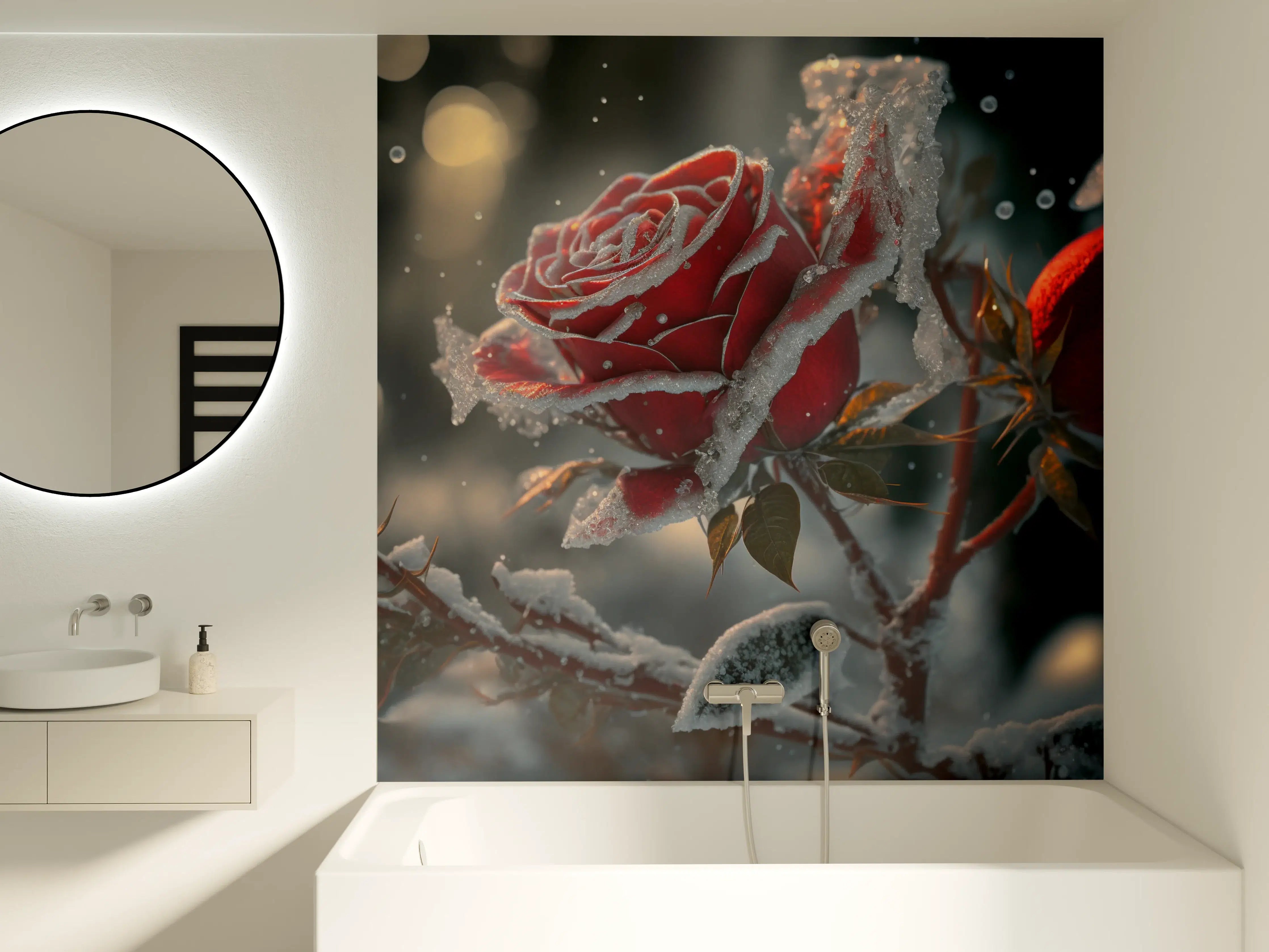 Badewannen-Rückwand - Graue Rosen im Frost