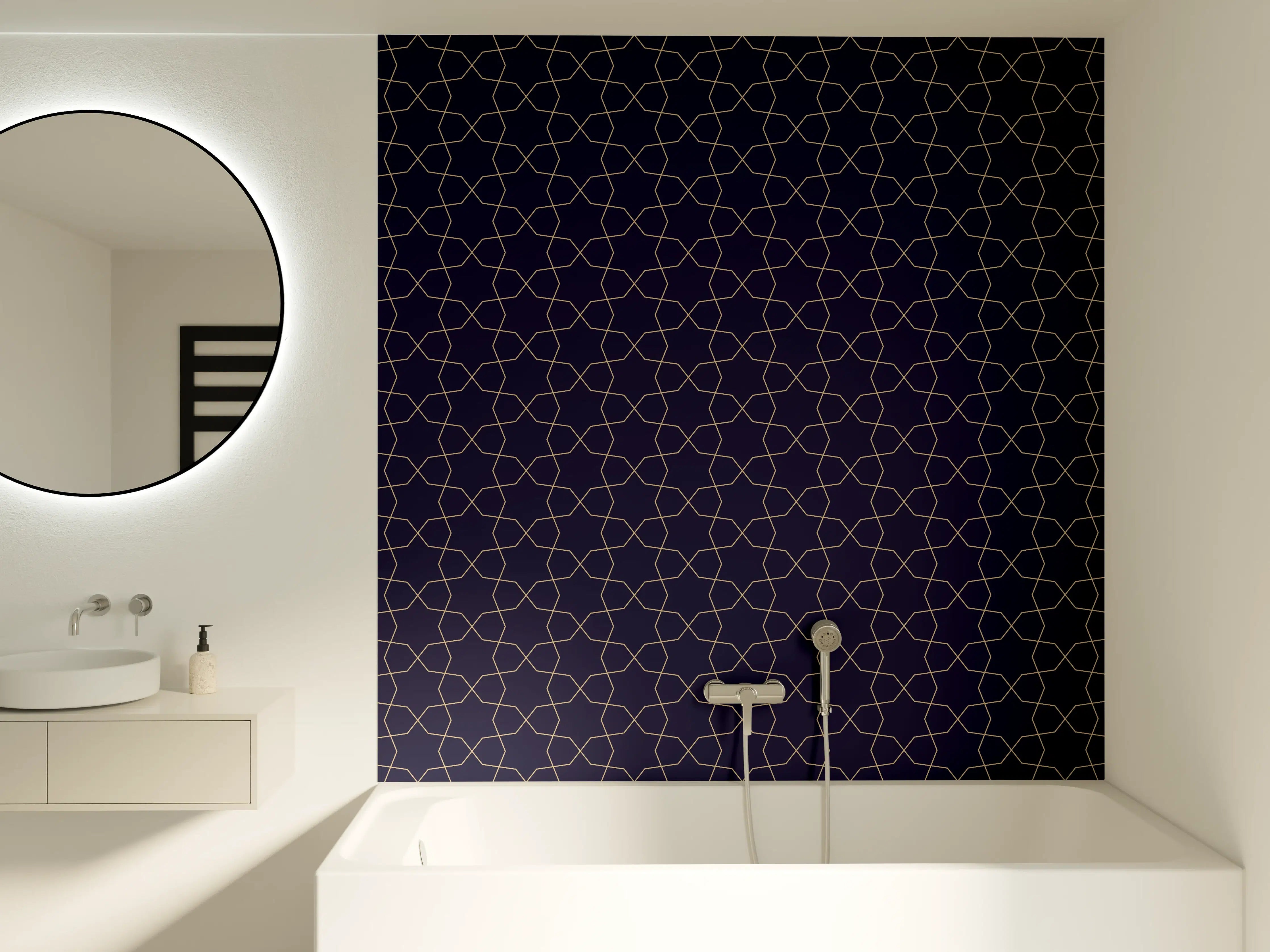 Badewannen-Rückwand - Graue Schatten in weißen Formen