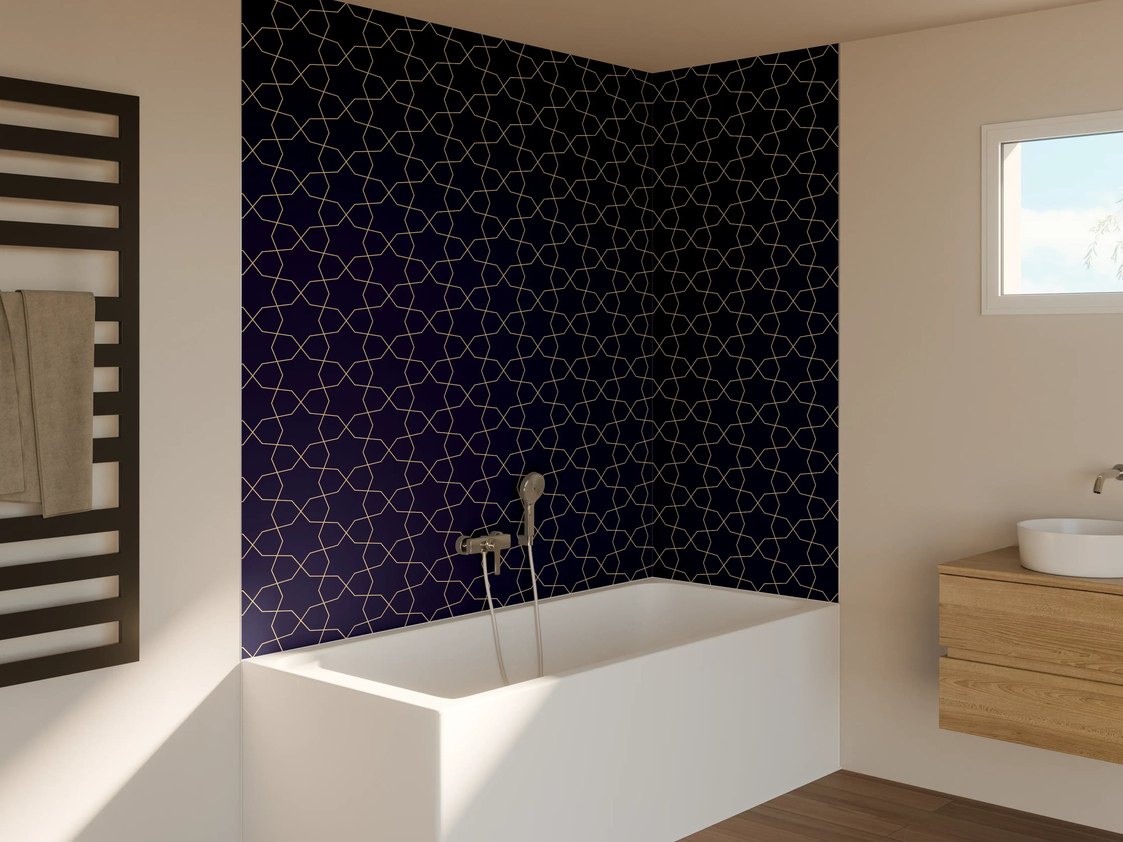 Badewannen-Rückwand - Graue Schatten in weißen Formen