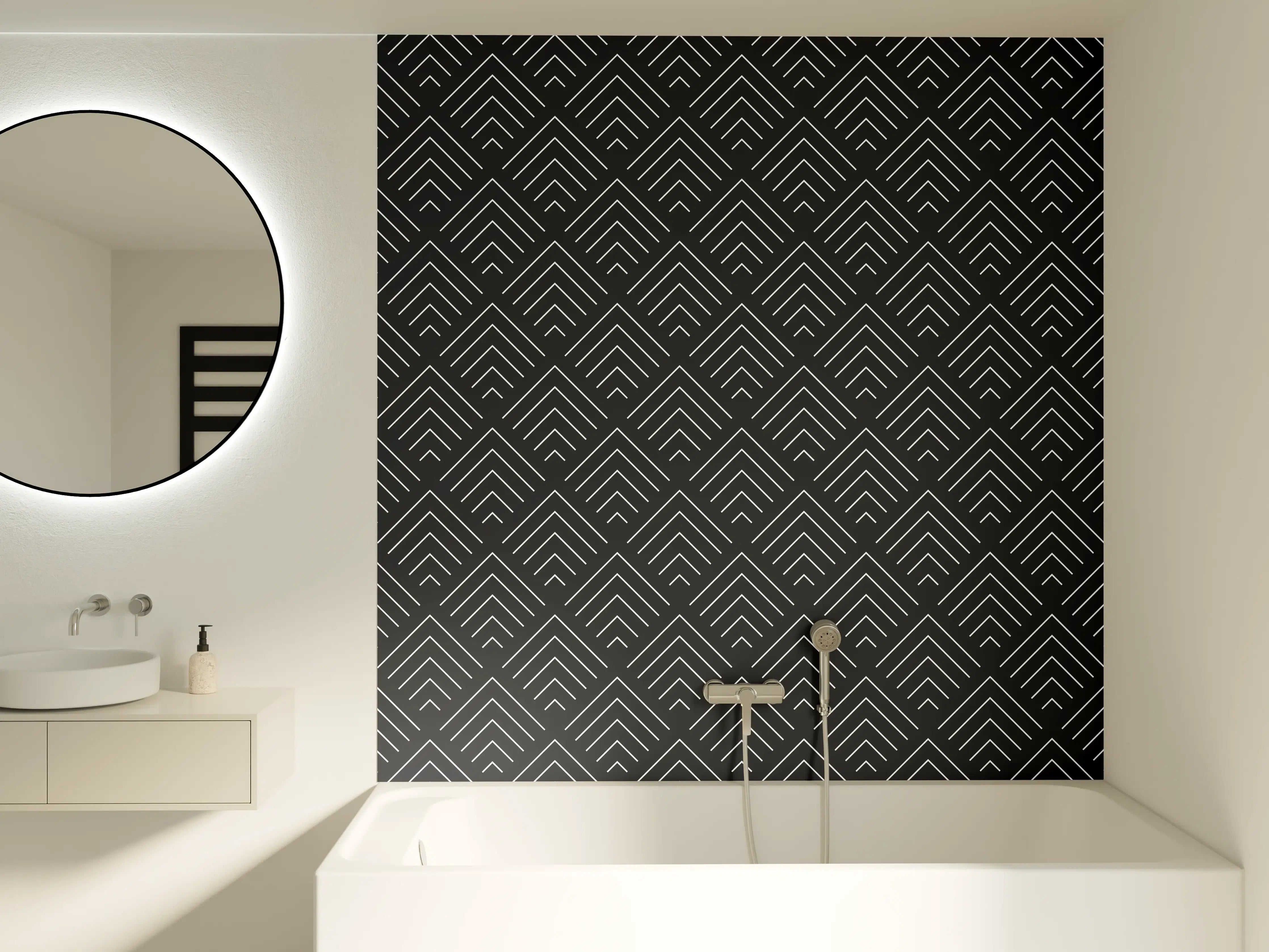 Badewannen-Rückwand - Graue Schatten: Geometrik in Schwarz-Weiß