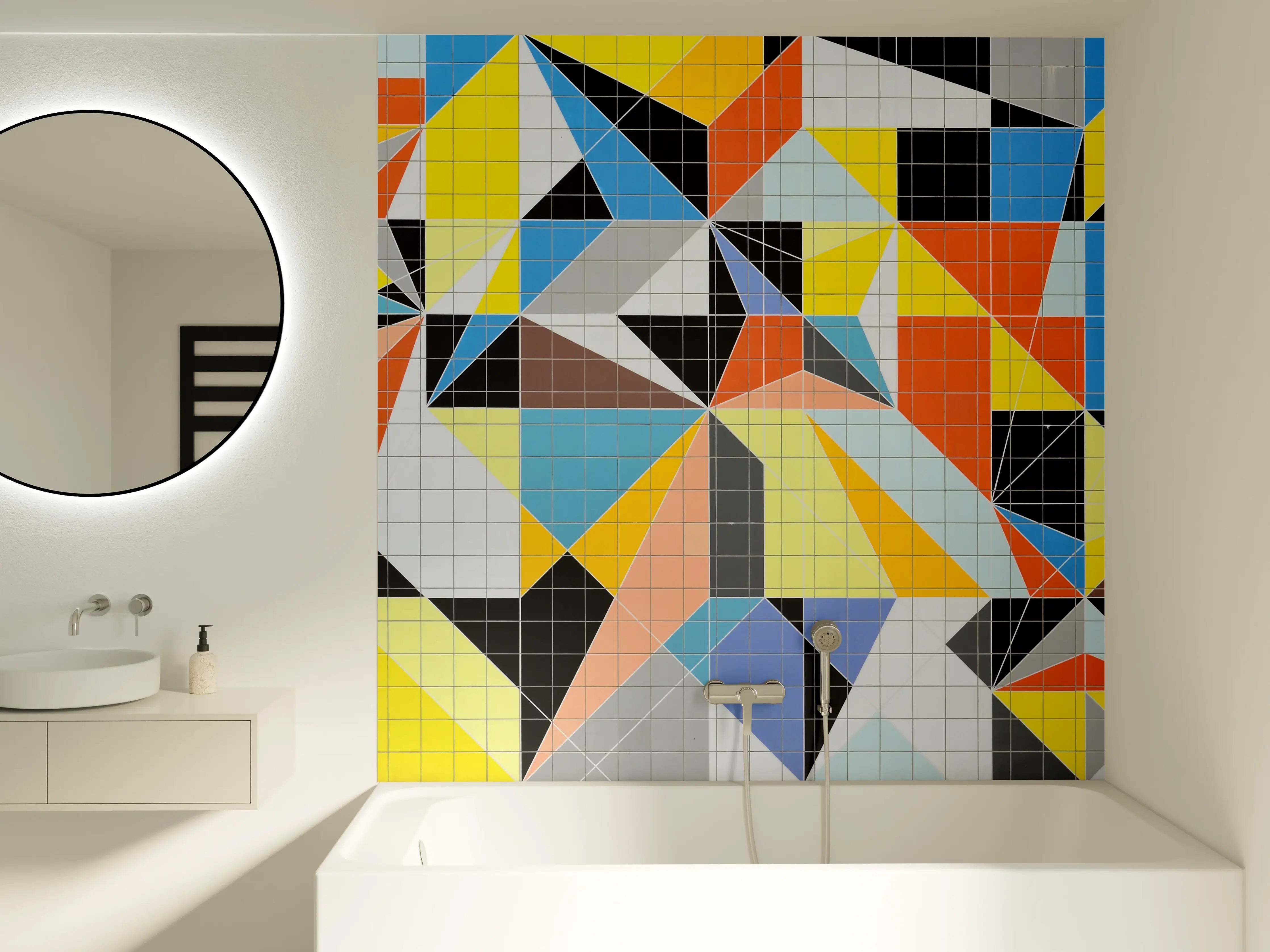 Badewannen-Rückwand - Graue Schatten: Geometrische Muster