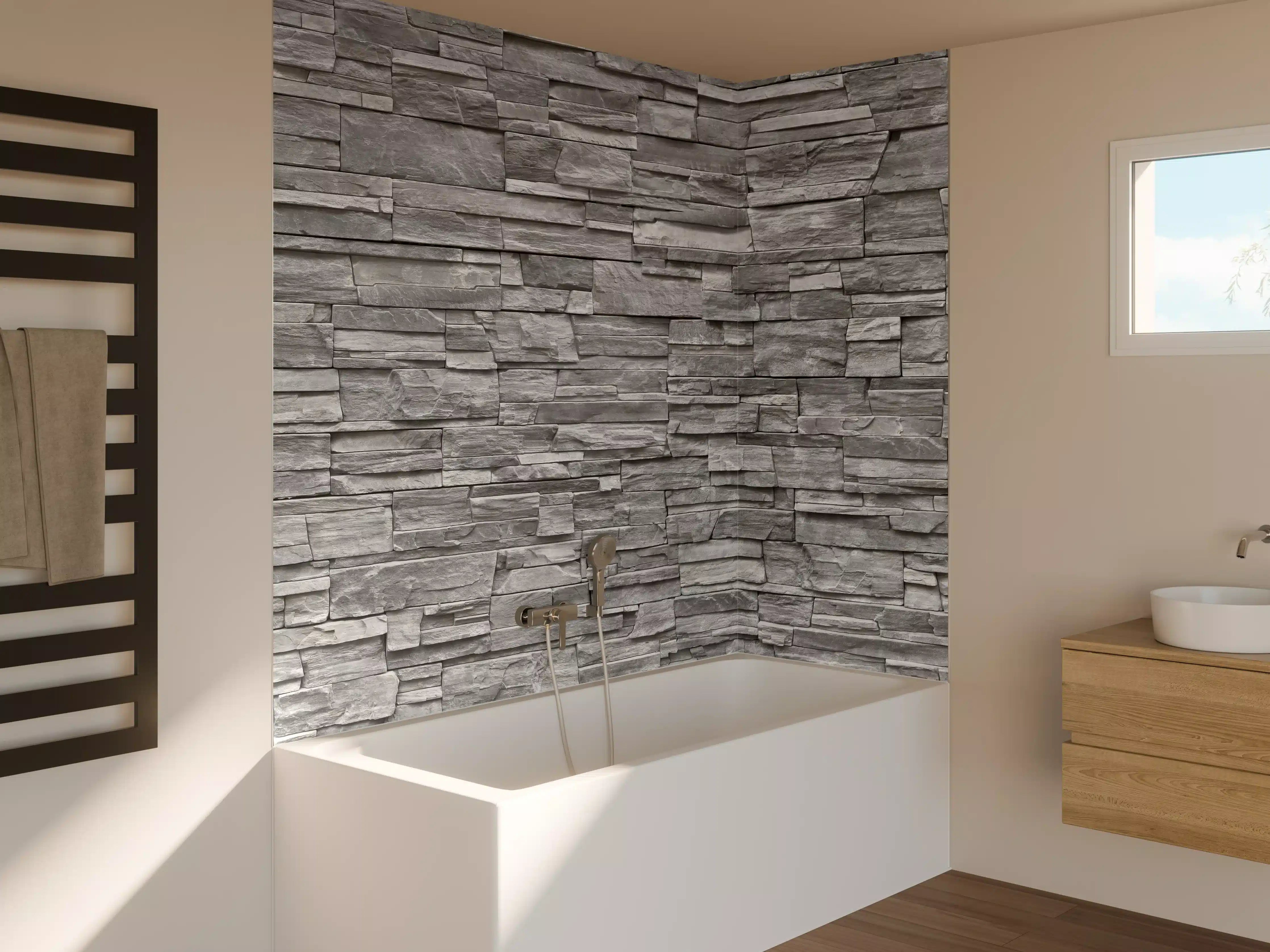 Badewannen-Rückwand - Graue Steinwand