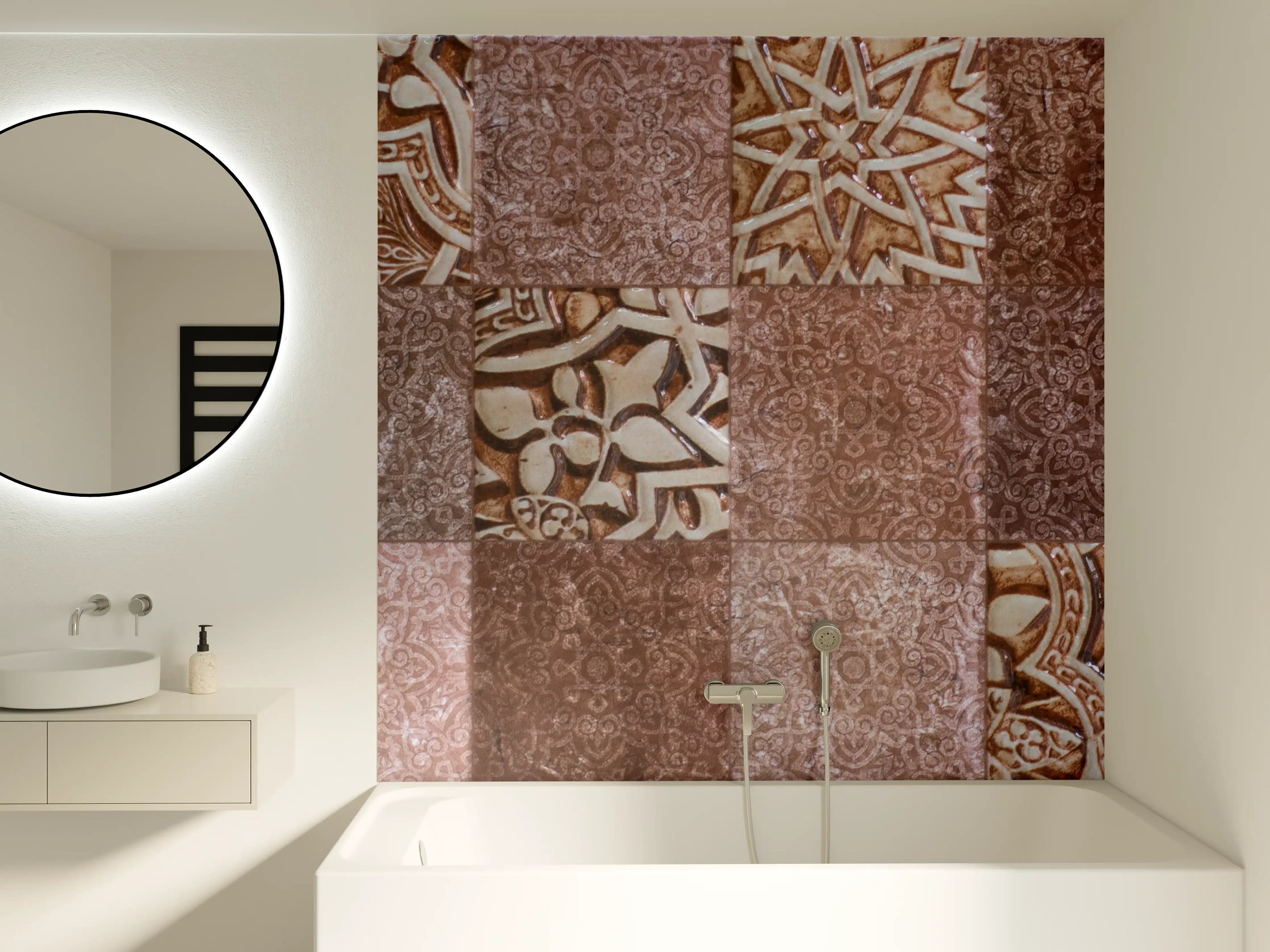 Badewannen-Rückwand - Graue Terrakotta-Fliesen mit Muster