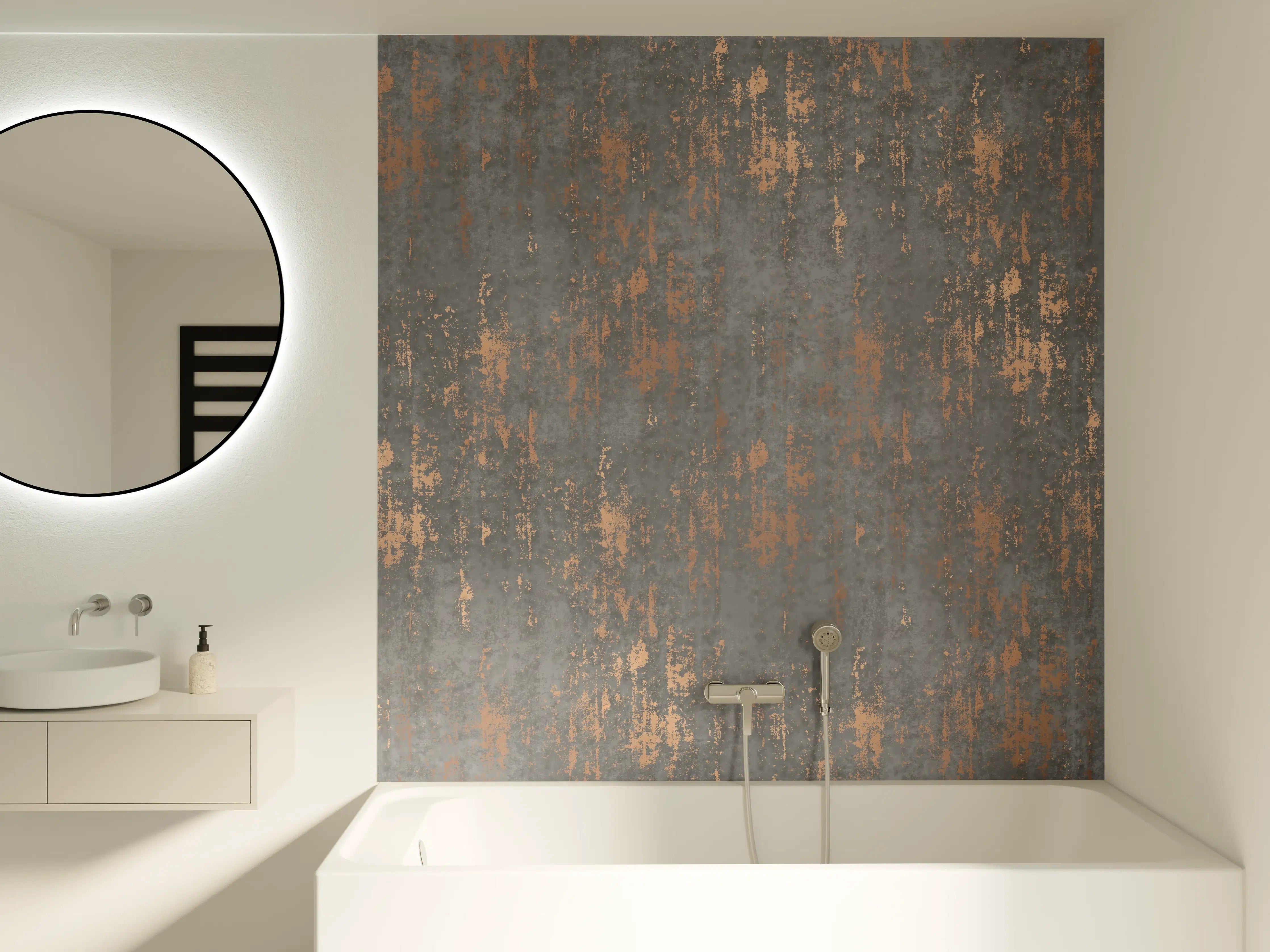 Badewannen-Rückwand - Graue Textur mit goldenen Akzenten