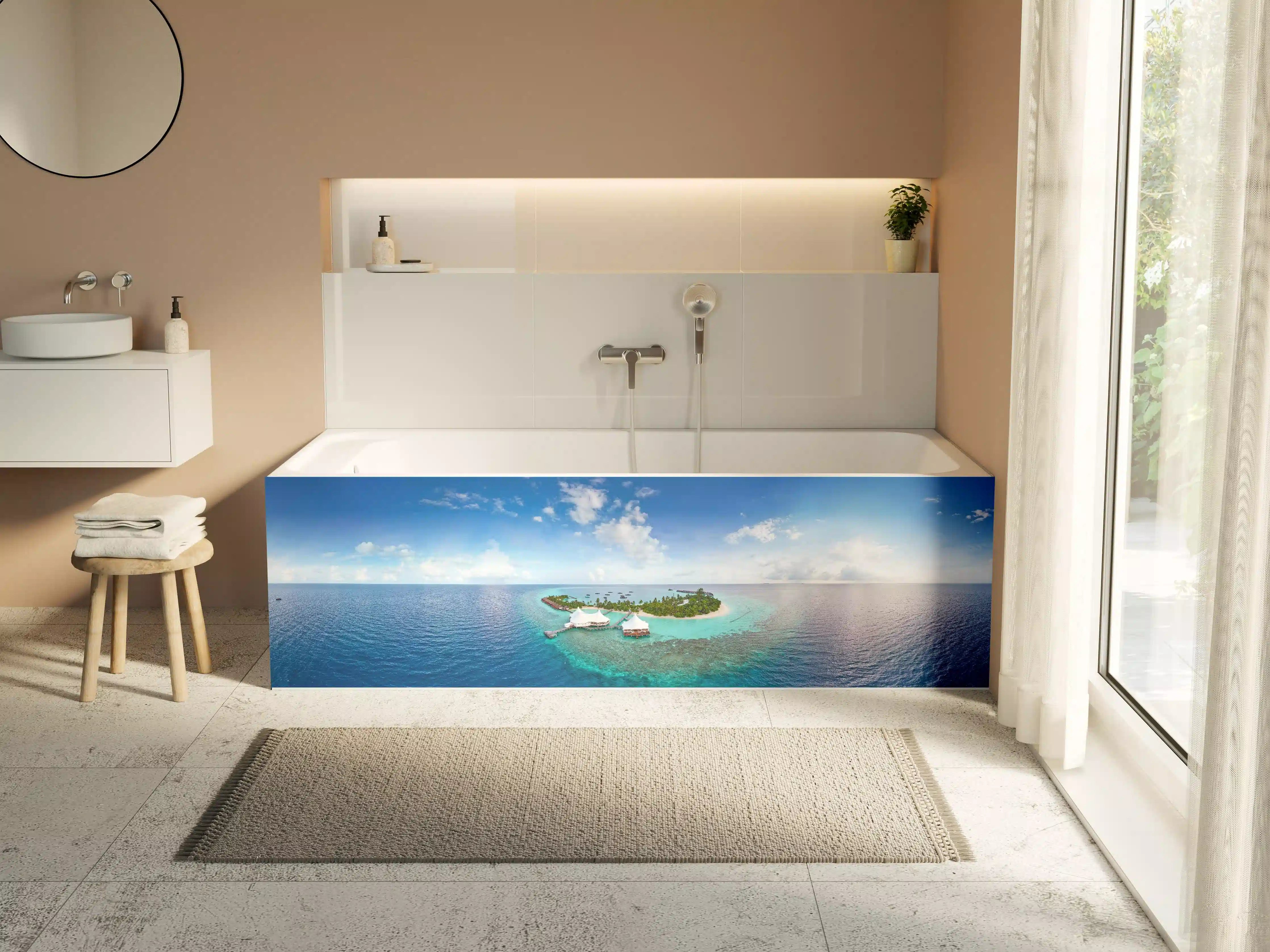 Badewannen-Rückwand - Graue Träume auf weißen Inseln