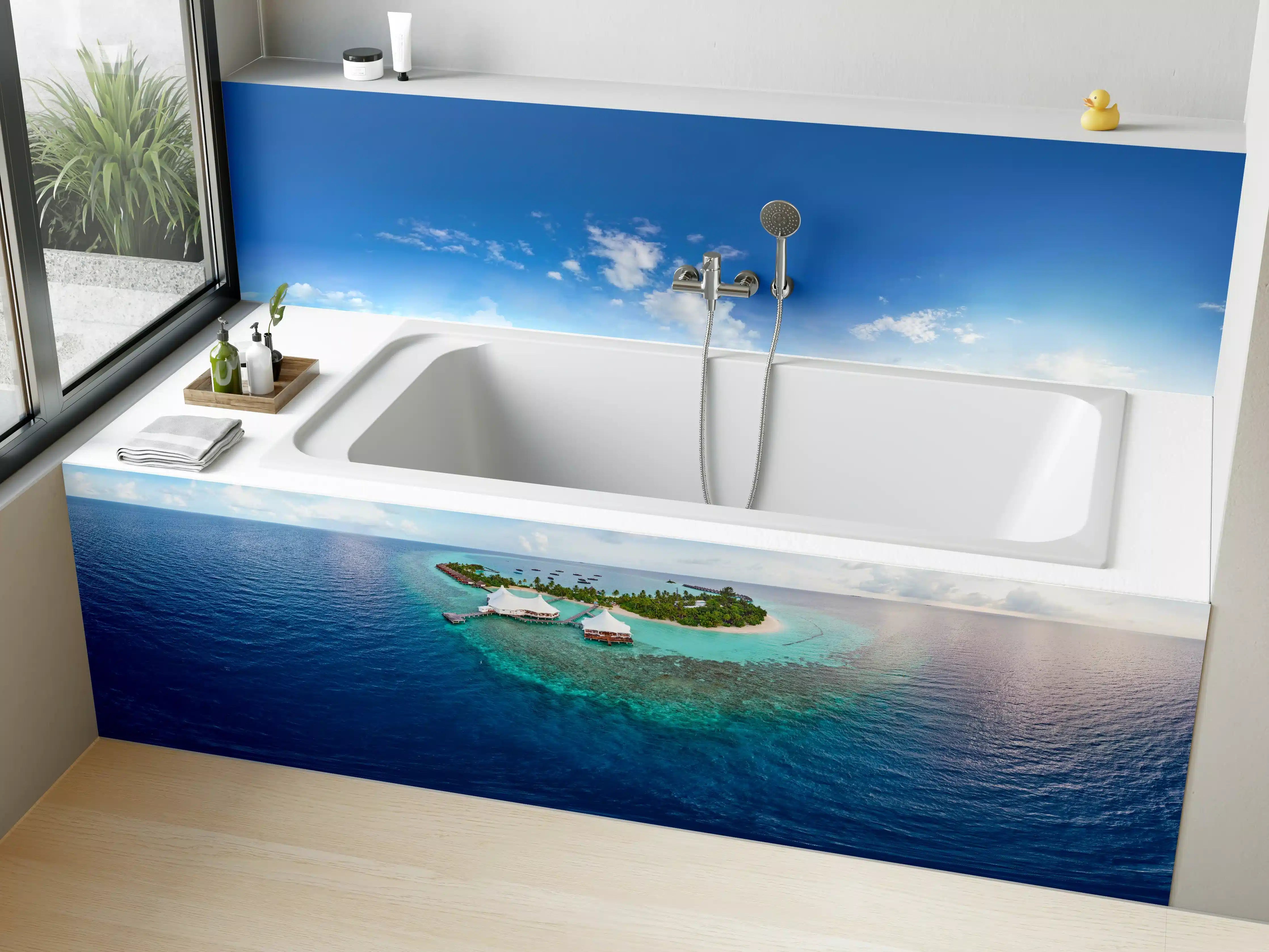 Badewannen-Rückwand - Graue Träume auf weißen Inseln