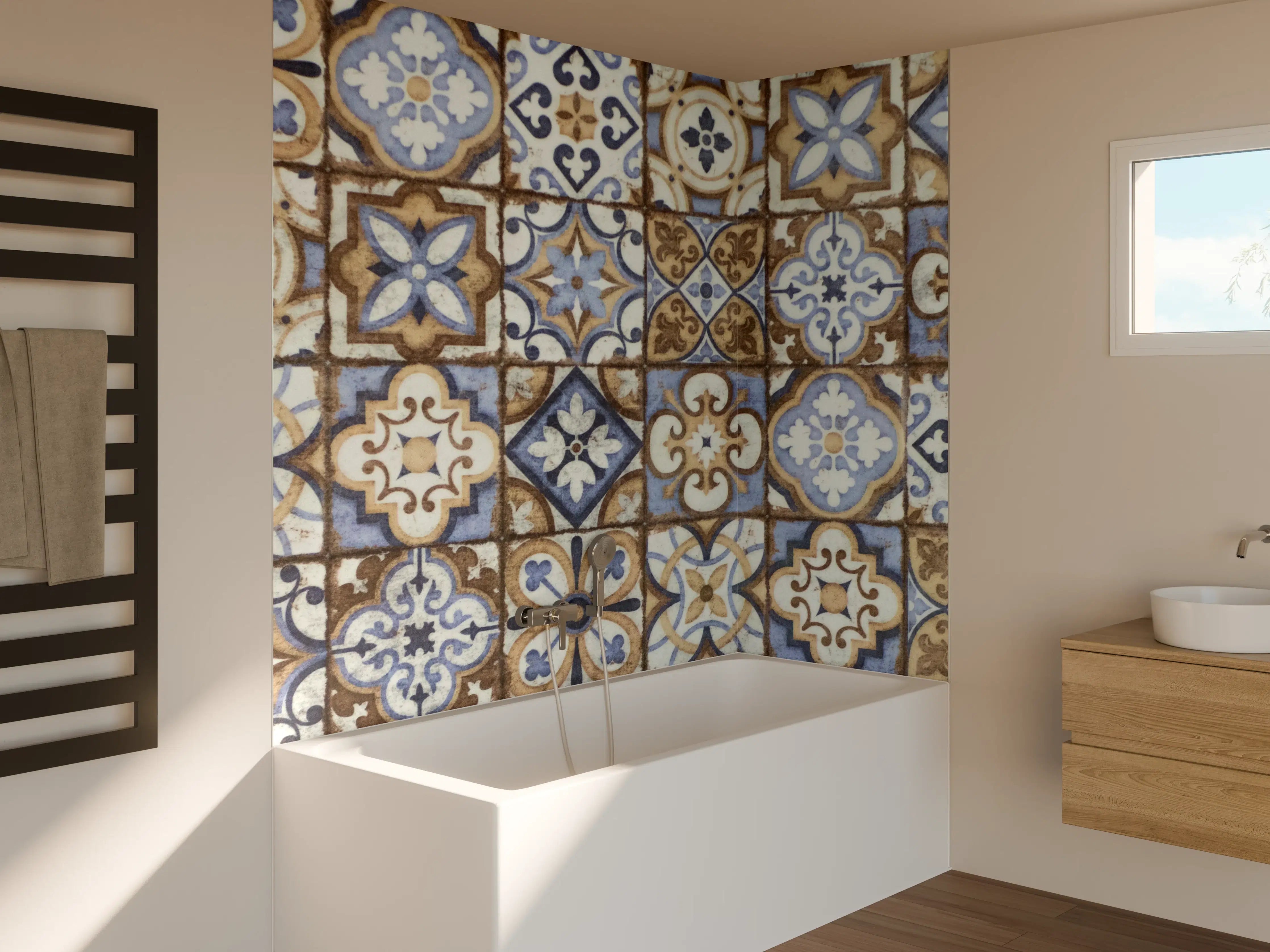 Badewannen-Rückwand - Graue Vintage Fliesendesigns