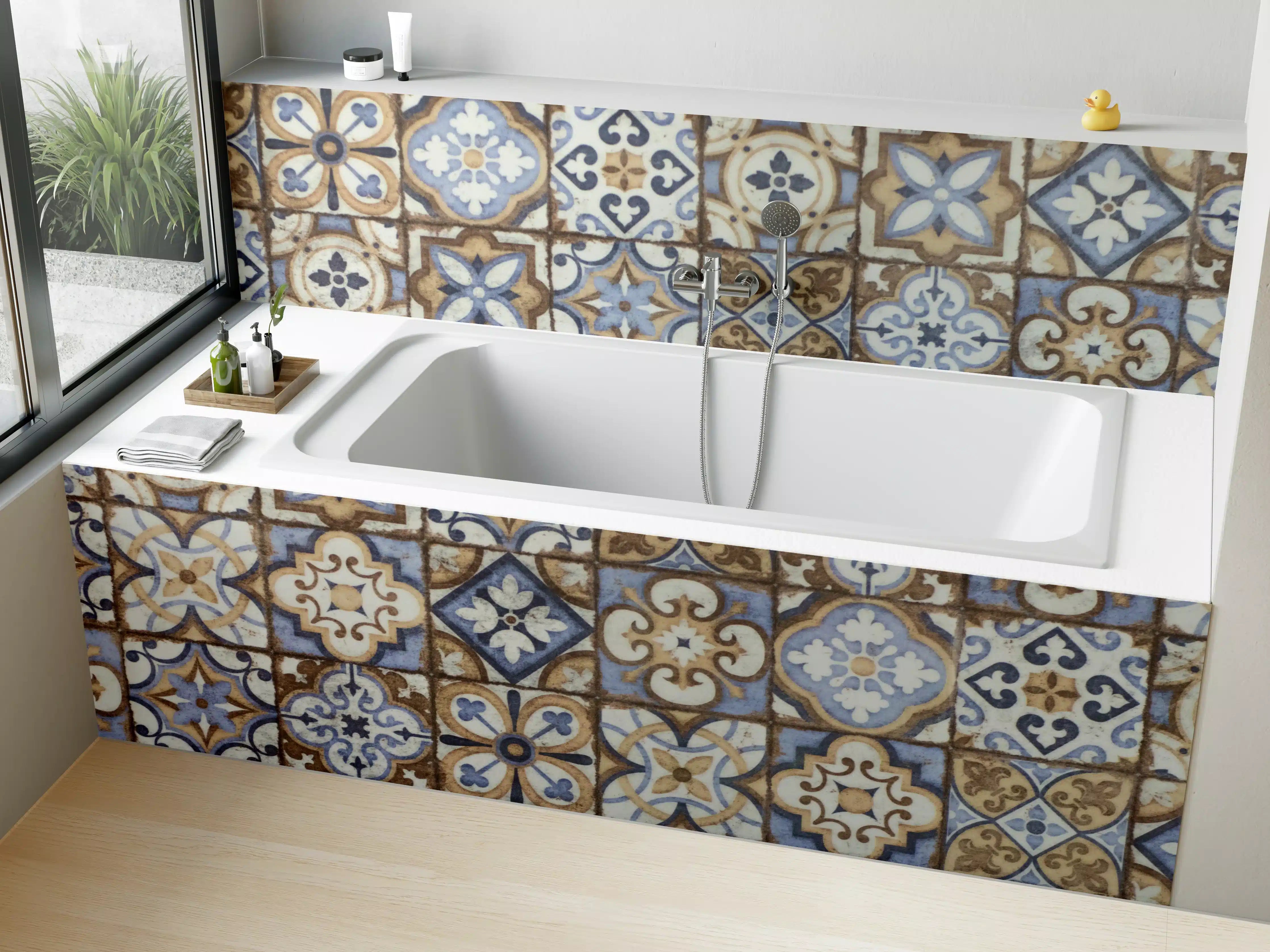 Badewannen-Rückwand - Graue Vintage Fliesendesigns