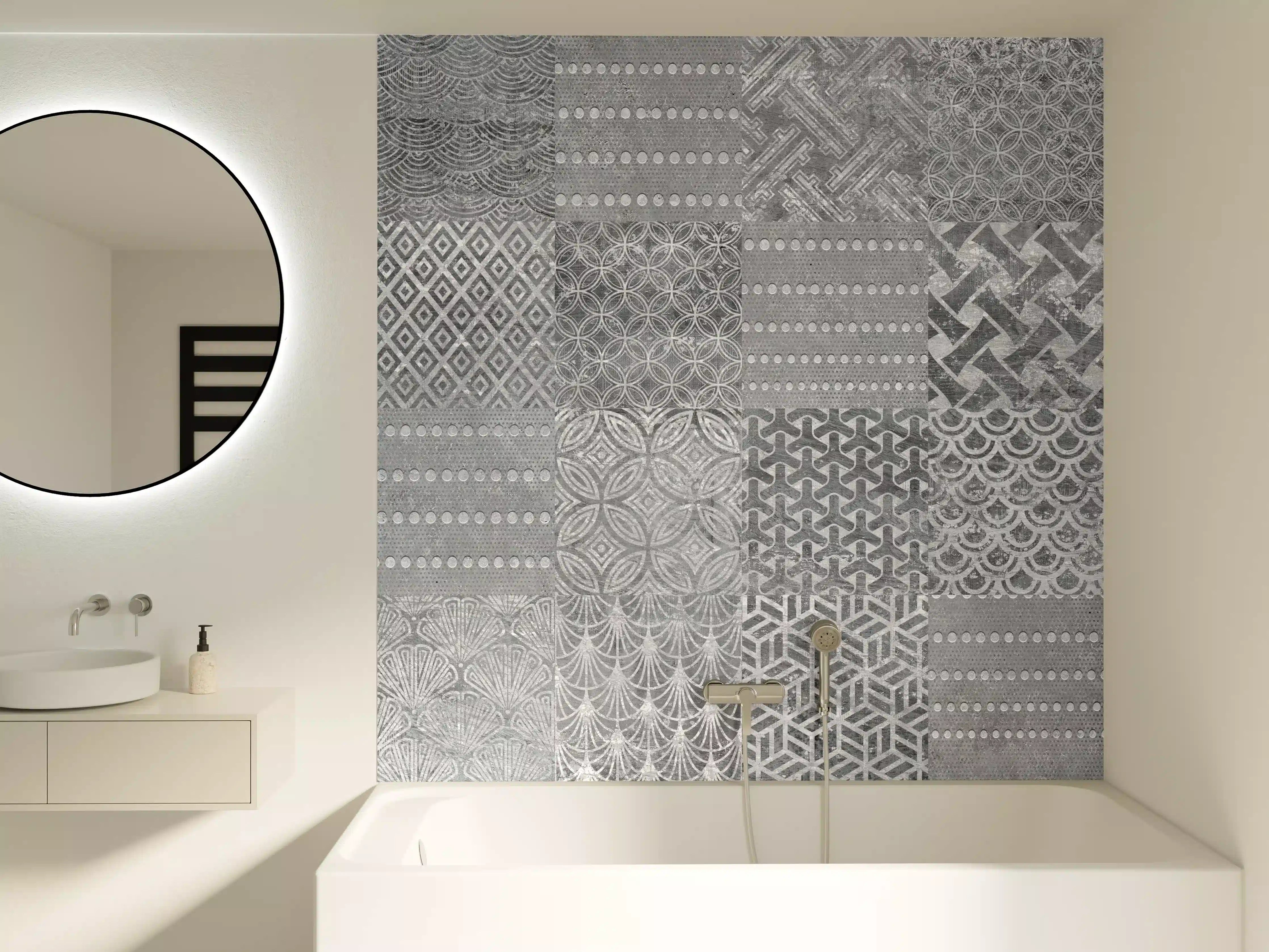 Badewannen-Rückwand - Graue Vintage Fliesenmuster