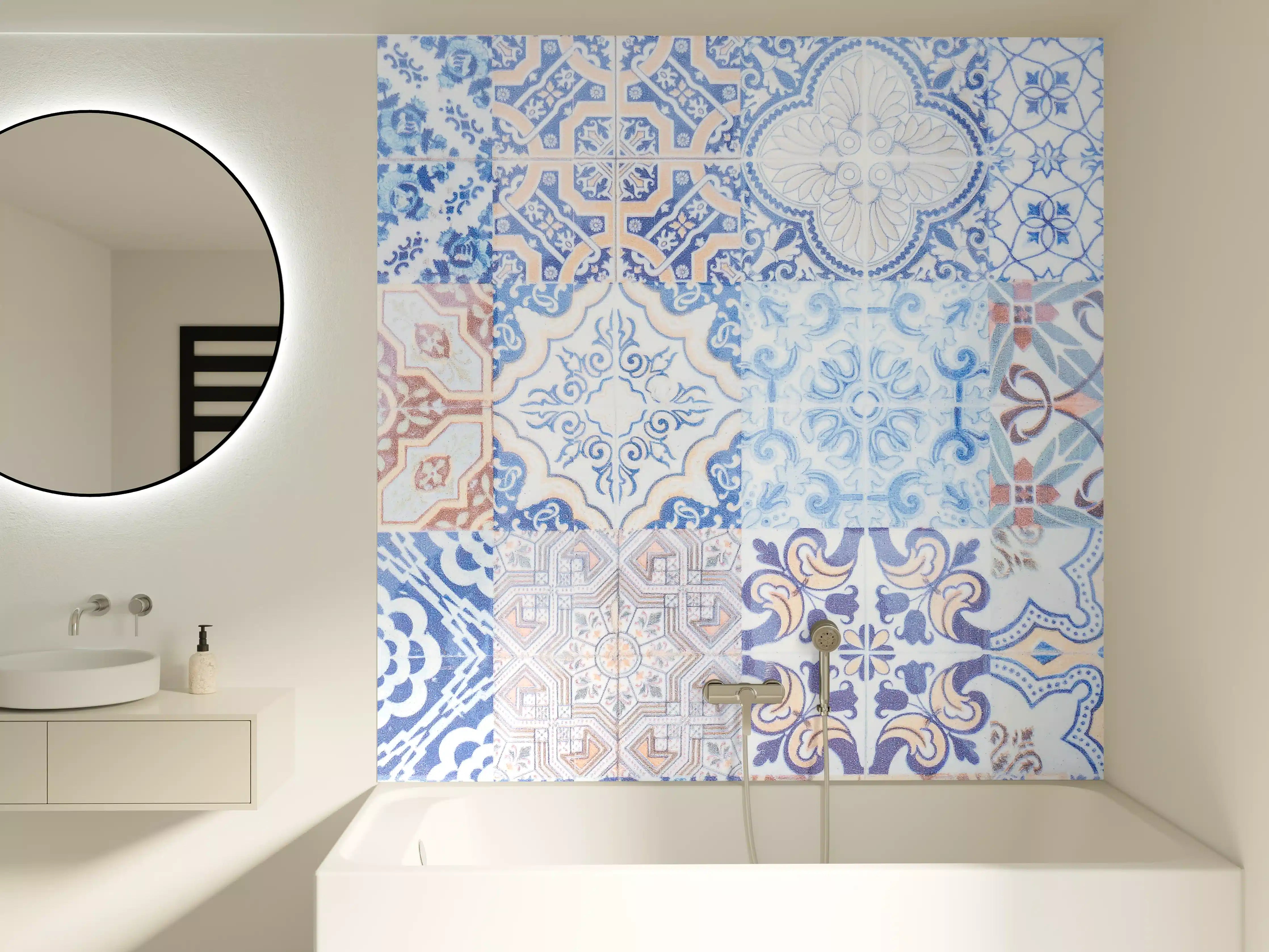 Badewannen-Rückwand - Graue Weißfliesen-Muster