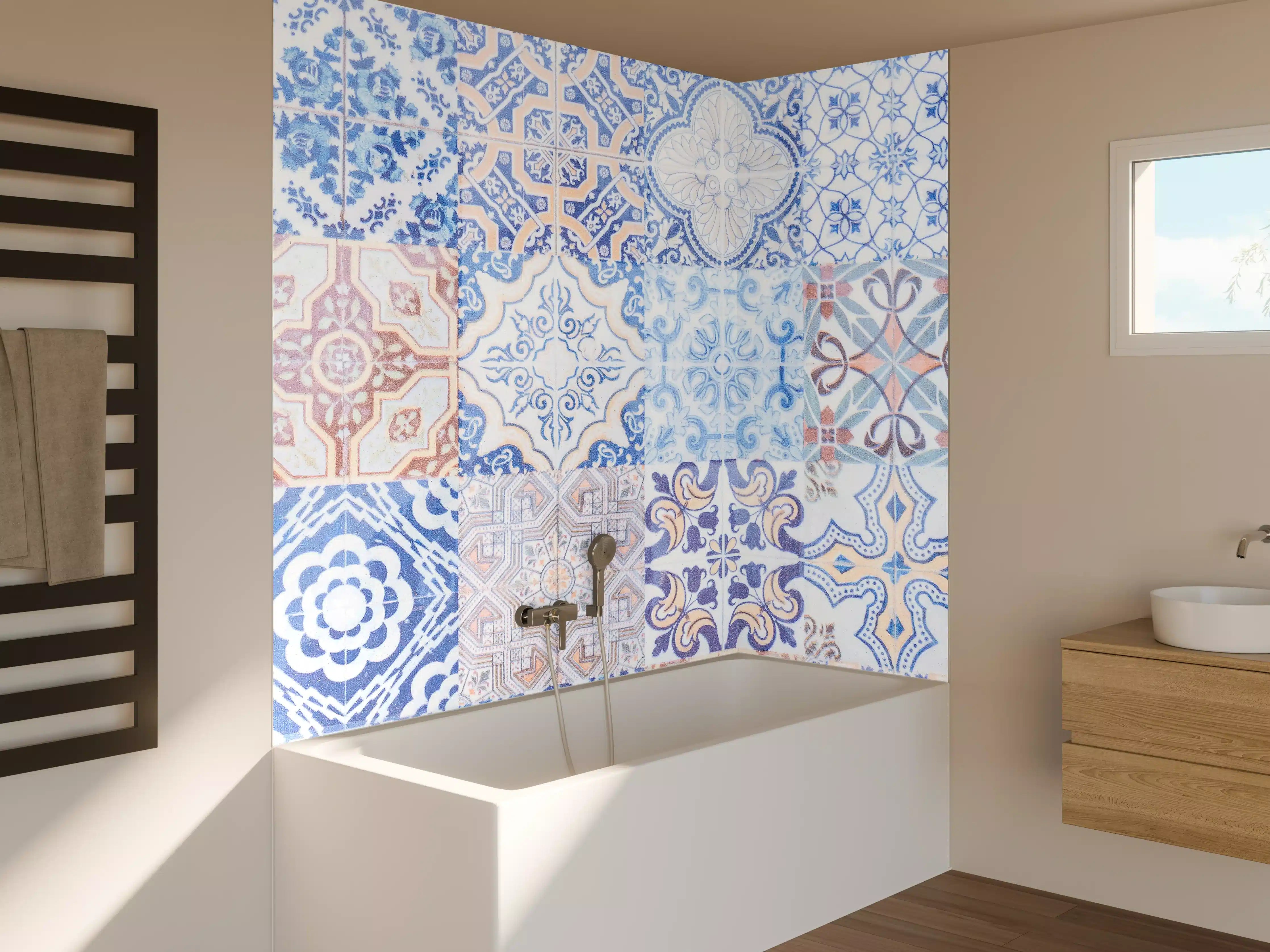 Badewannen-Rückwand - Graue Weißfliesen-Muster