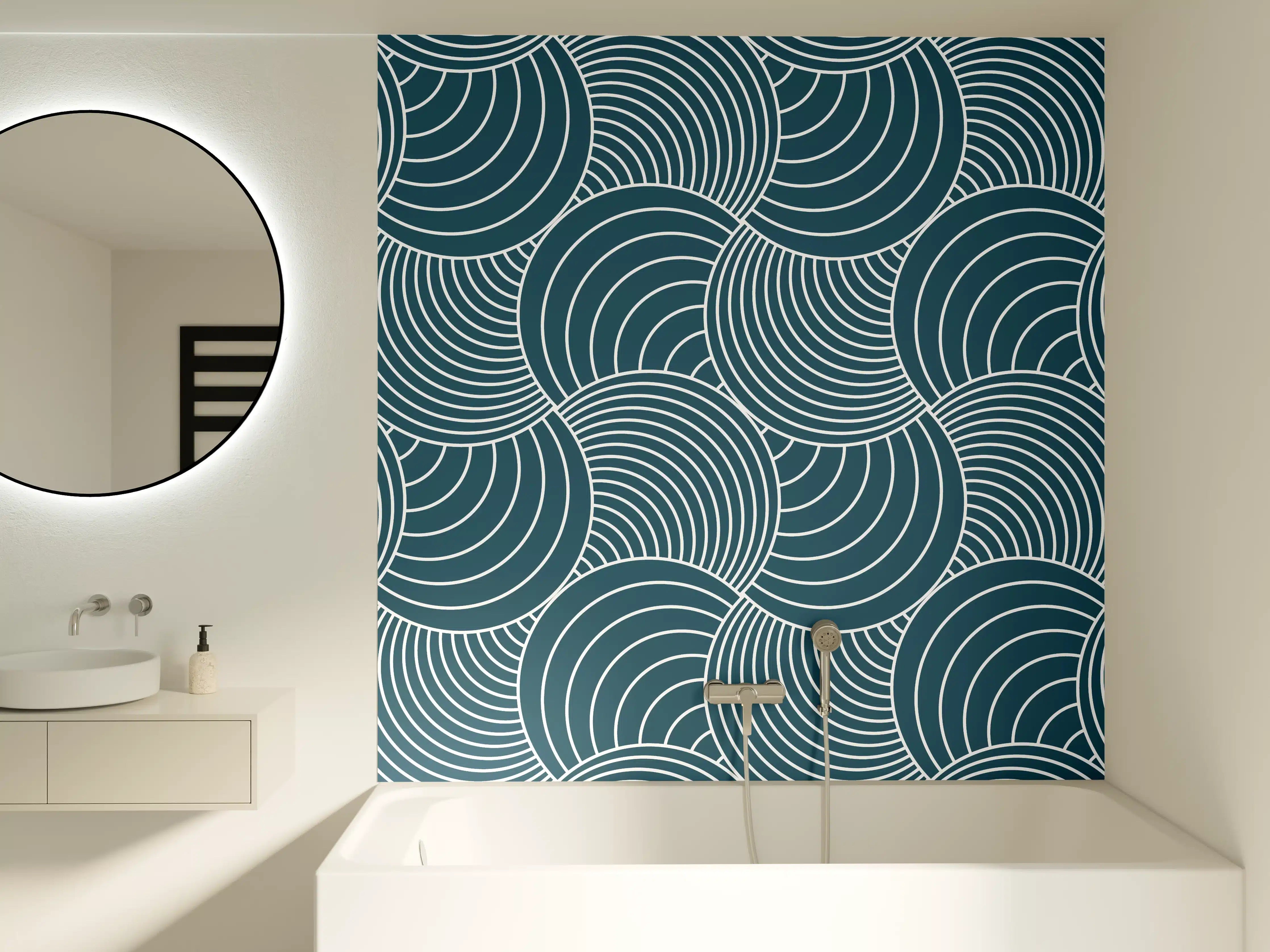 Badewannen-Rückwand - Graue Wellenkunst Wanddekoration