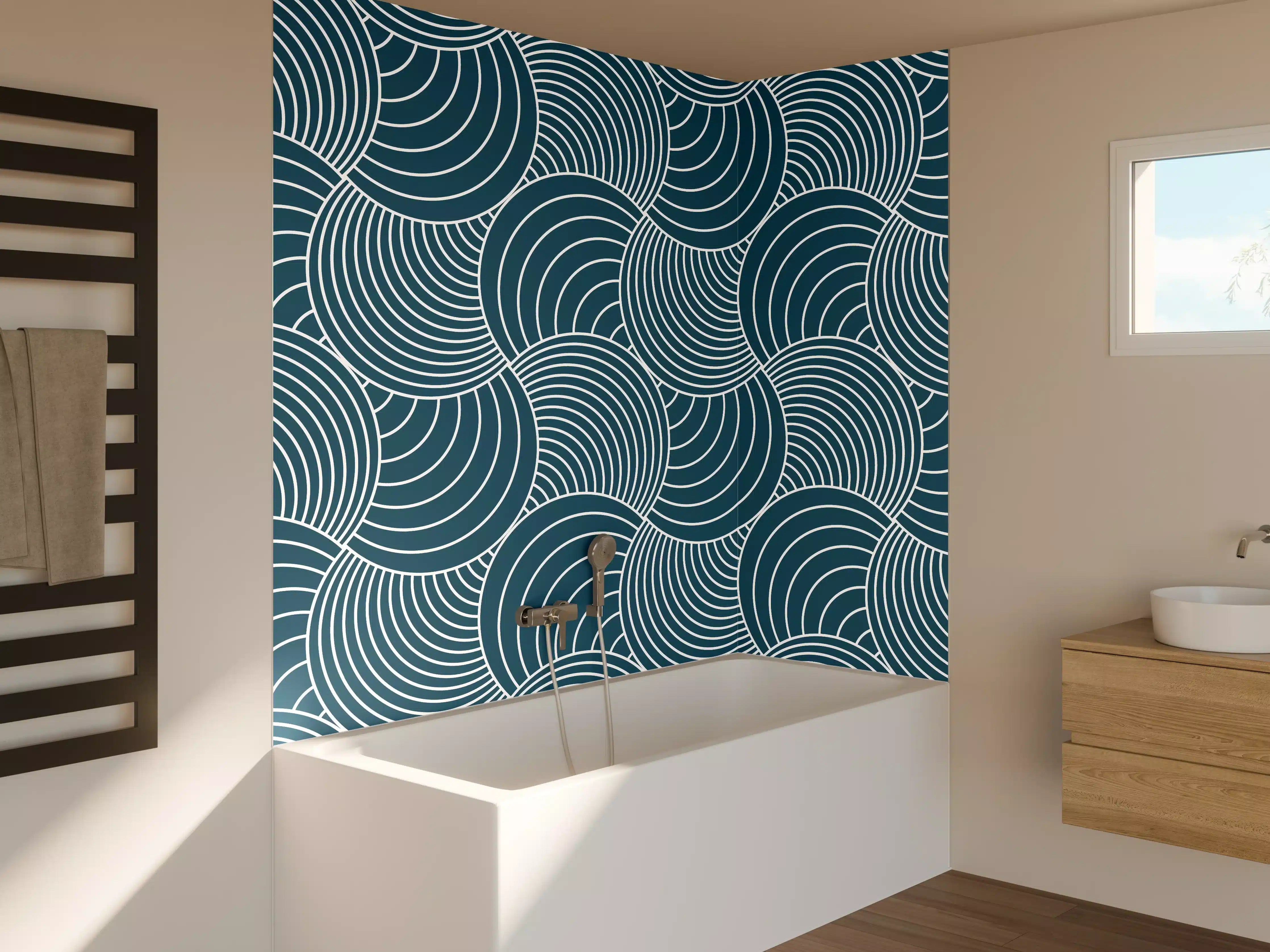 Badewannen-Rückwand - Graue Wellenkunst Wanddekoration