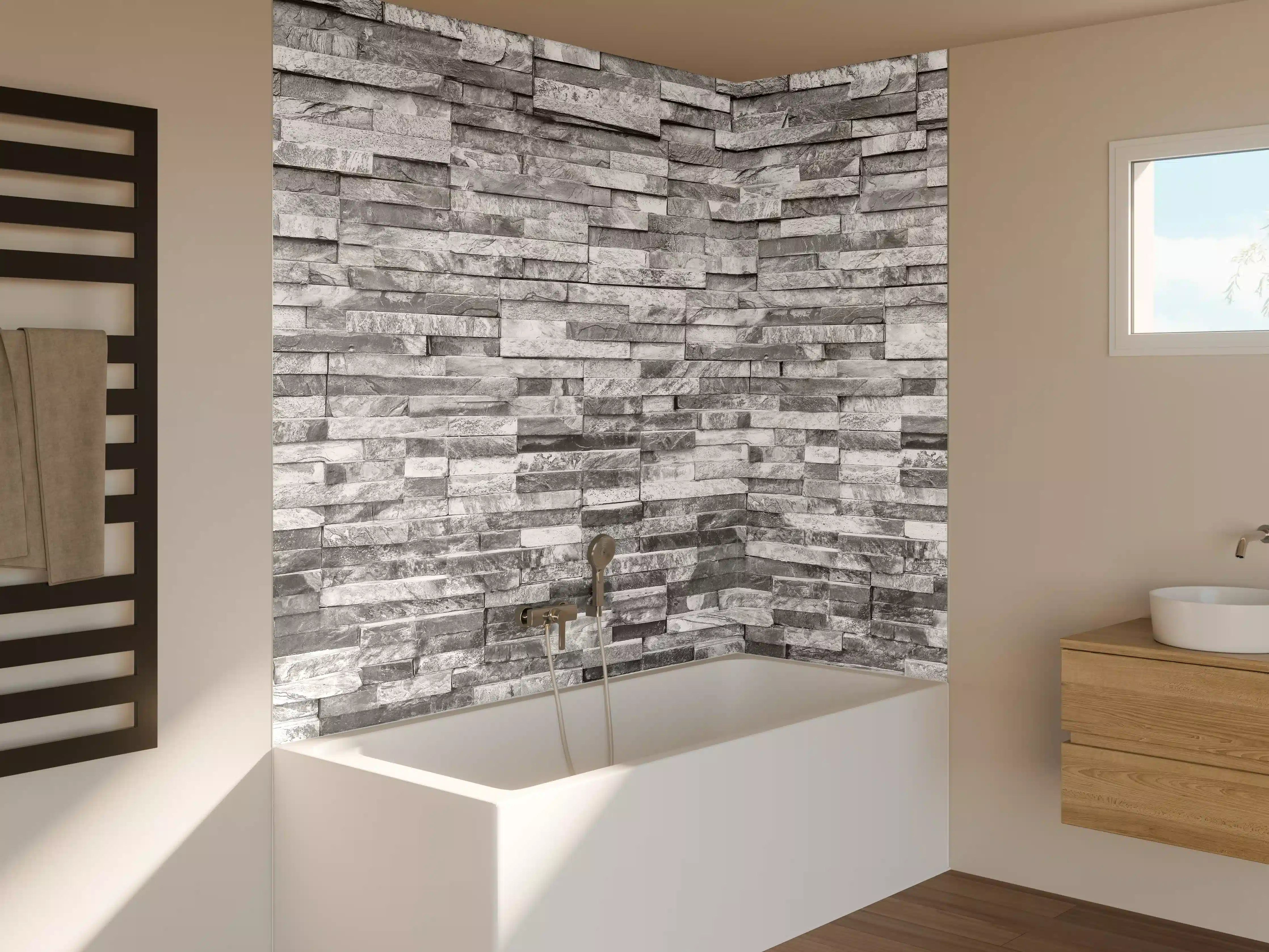 Badewannen-Rückwand - Graue moderne Ziegelwand