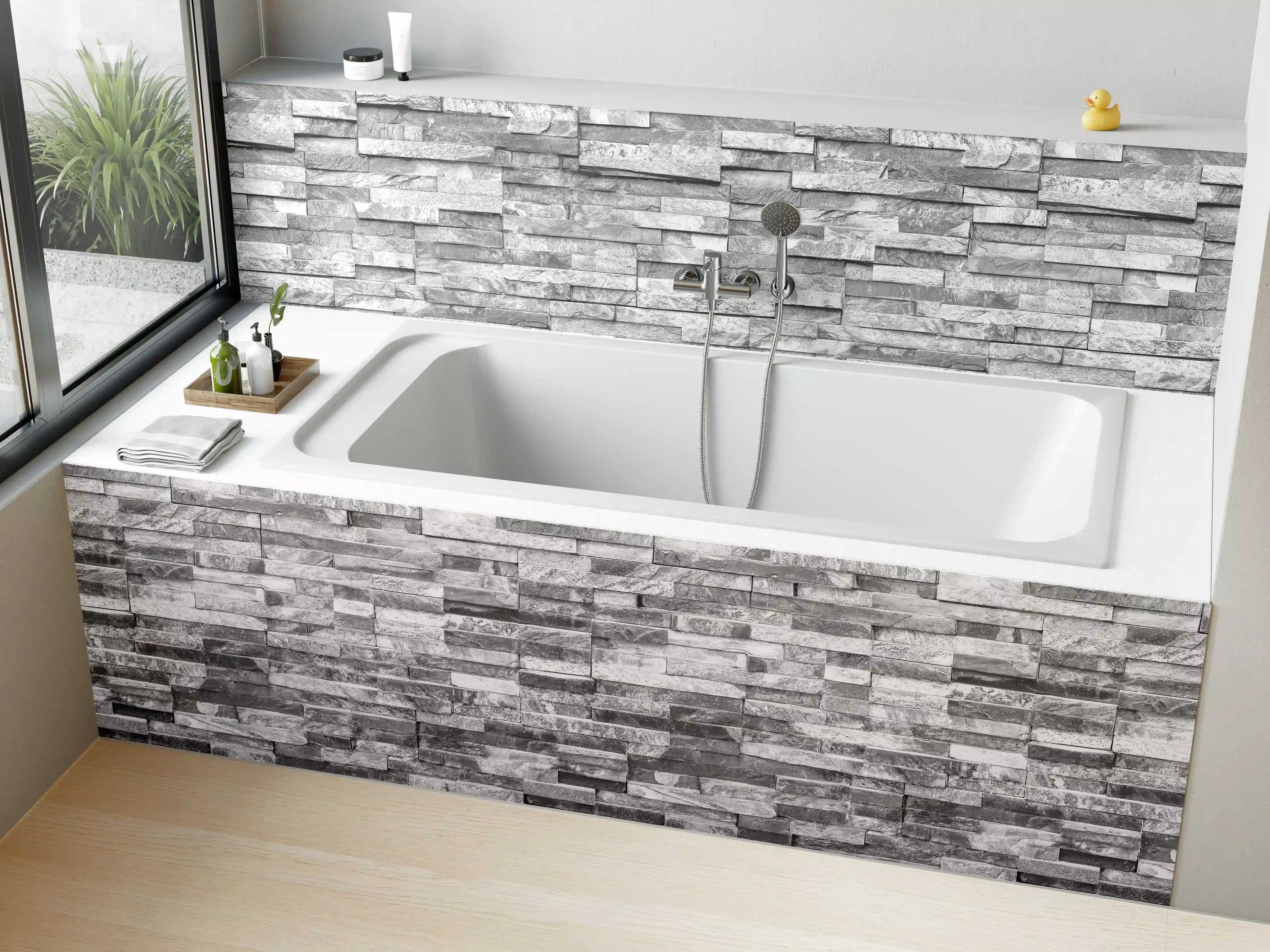 Badewannen-Rückwand - Graue moderne Ziegelwand