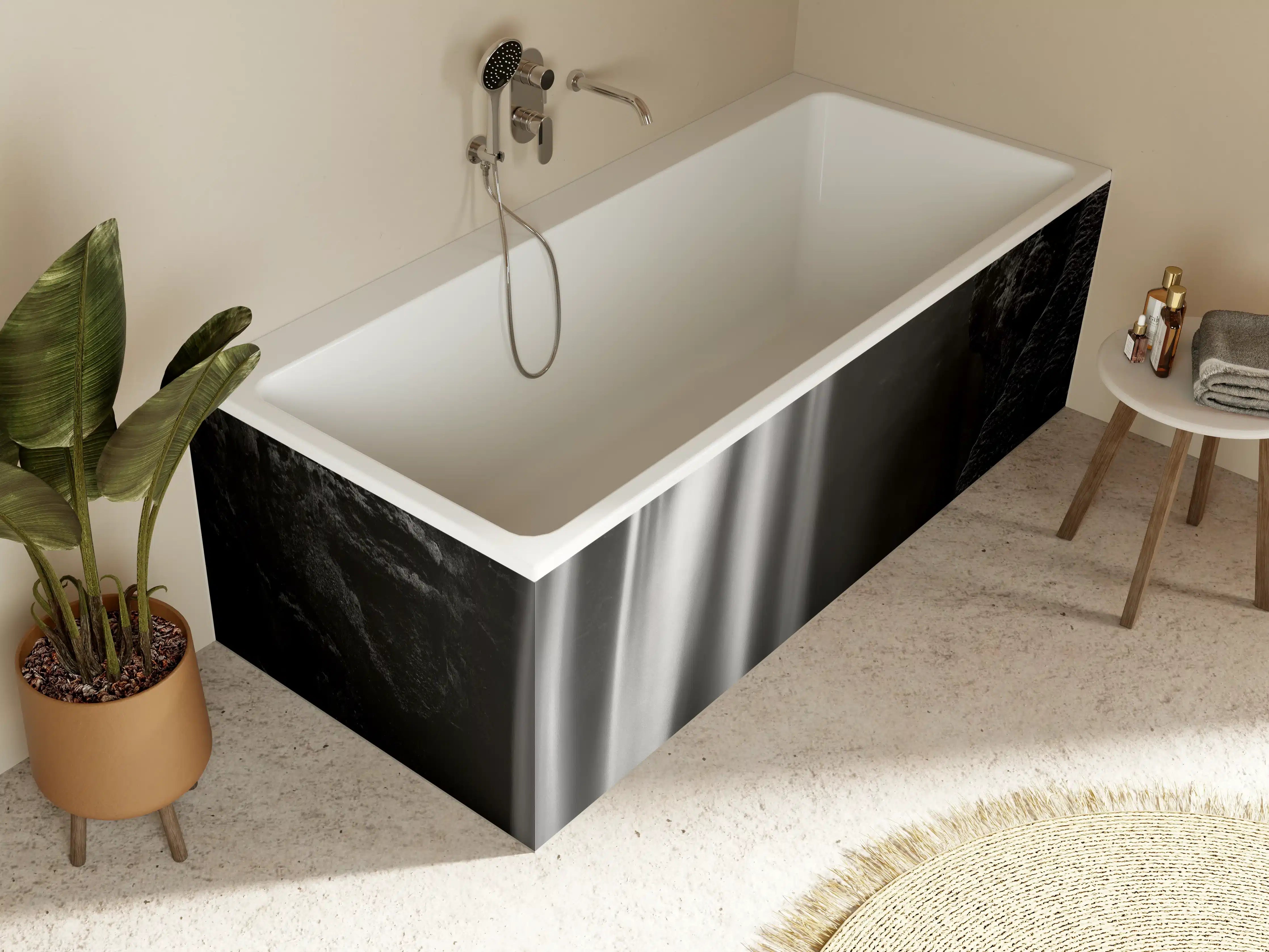 Badewannen-Rückwand - Grauer Wasserfall im Schwarzweiß-Design