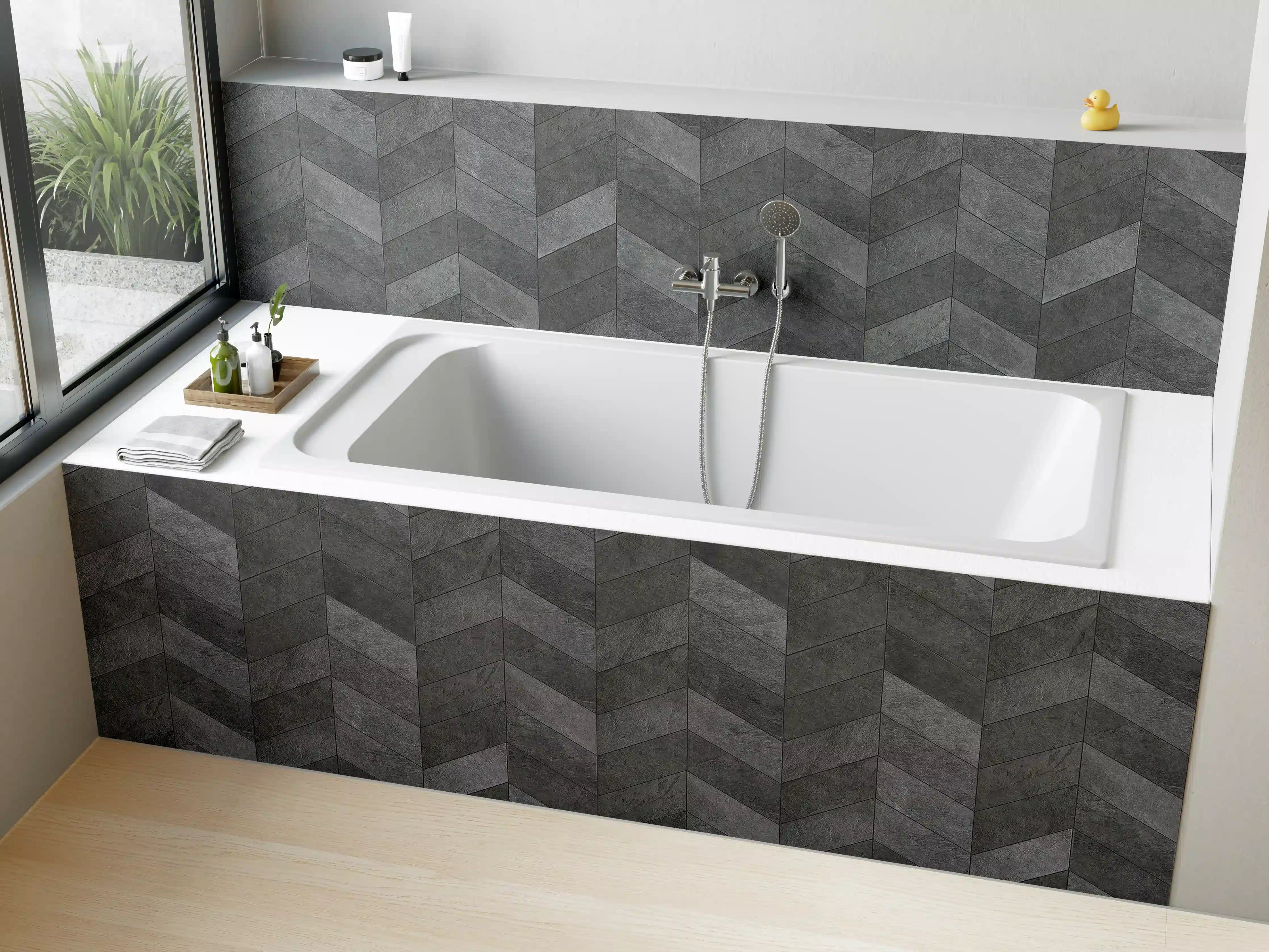 Badewannen-Rückwand - Graues Chevron-Muster