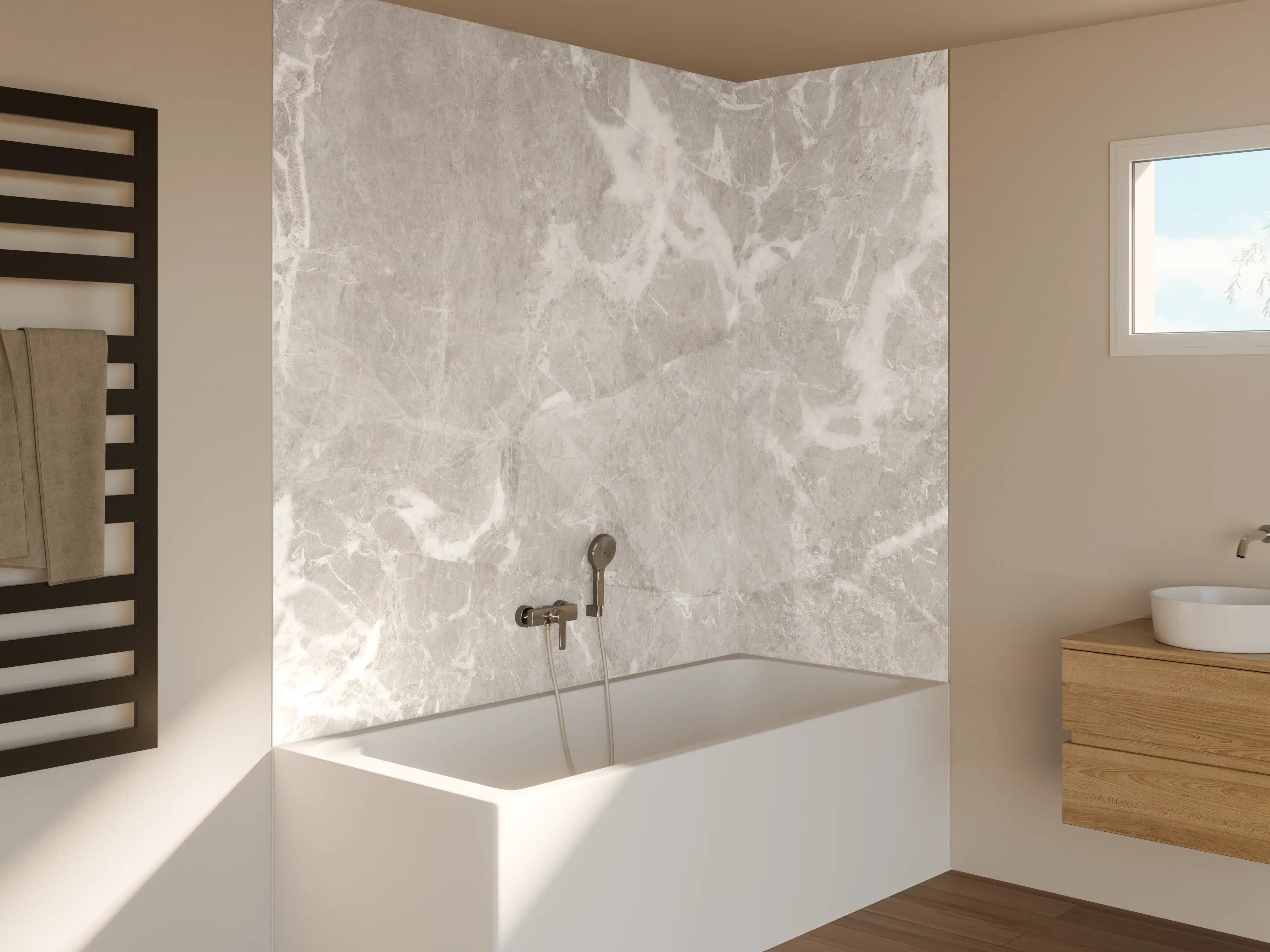 Badewannen-Rückwand - Graues Fliesen Muster