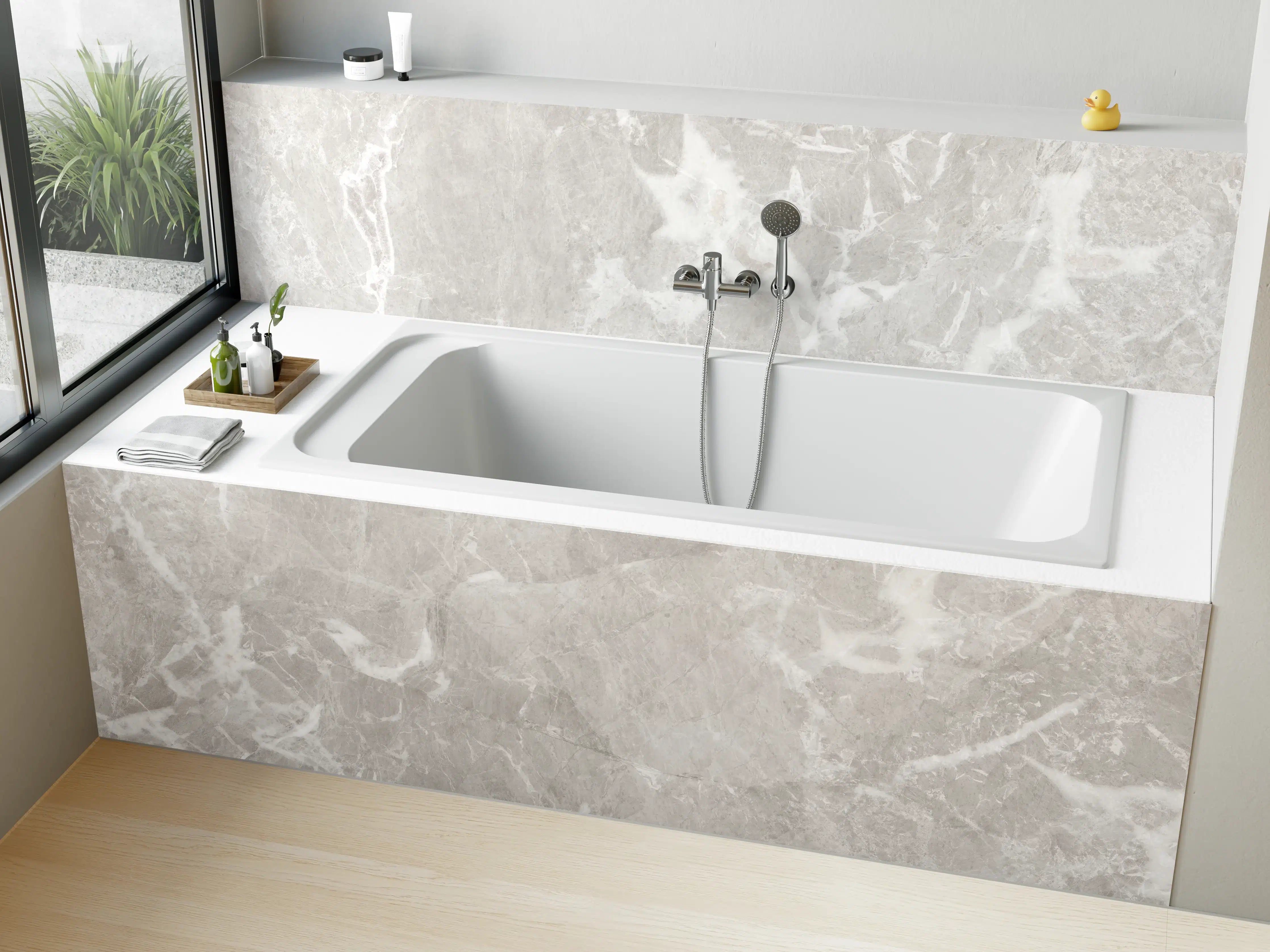 Badewannen-Rückwand - Graues Fliesen Muster