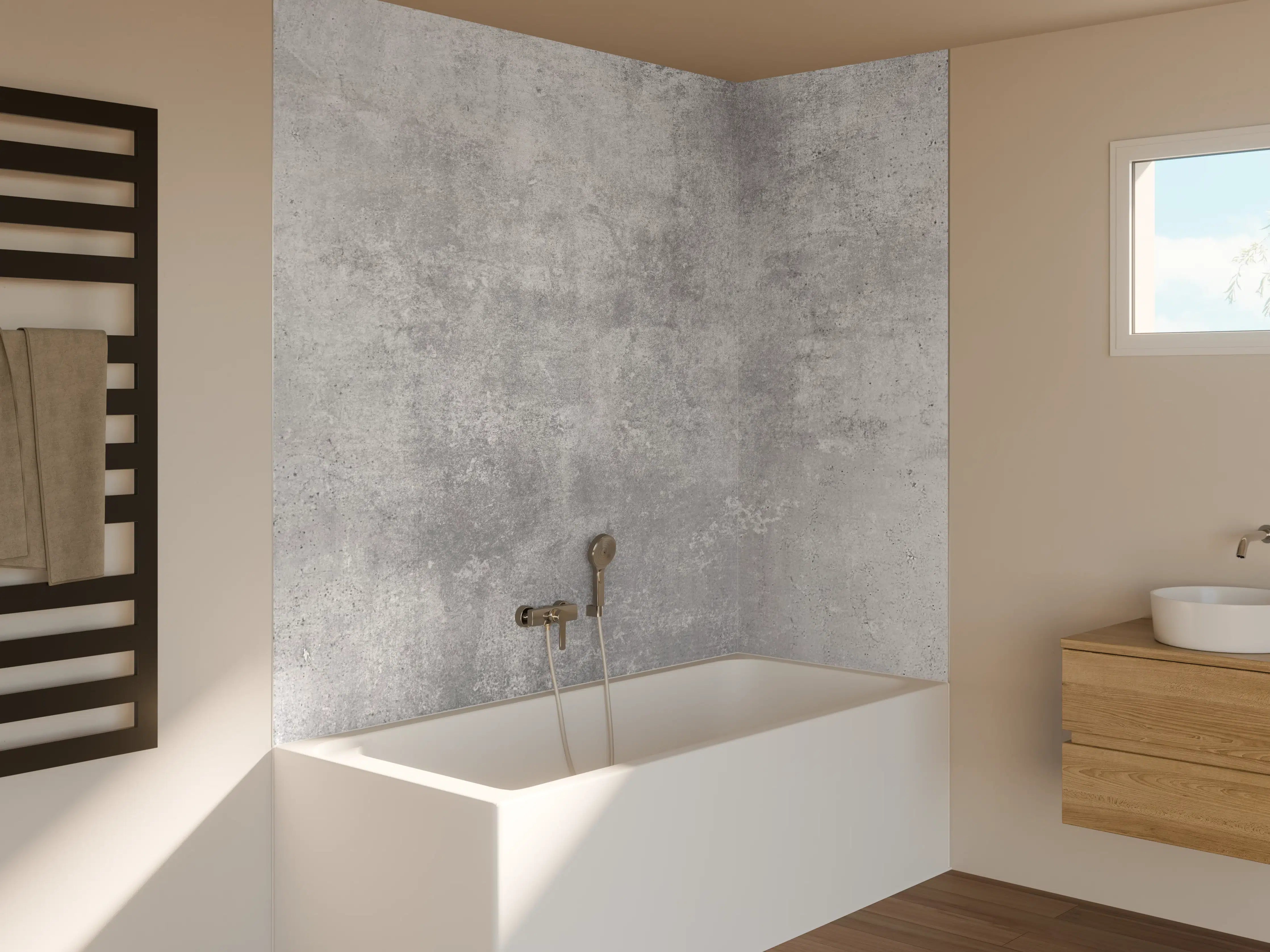 Badewannen-Rückwand - Graues Muster auf weißer Wand