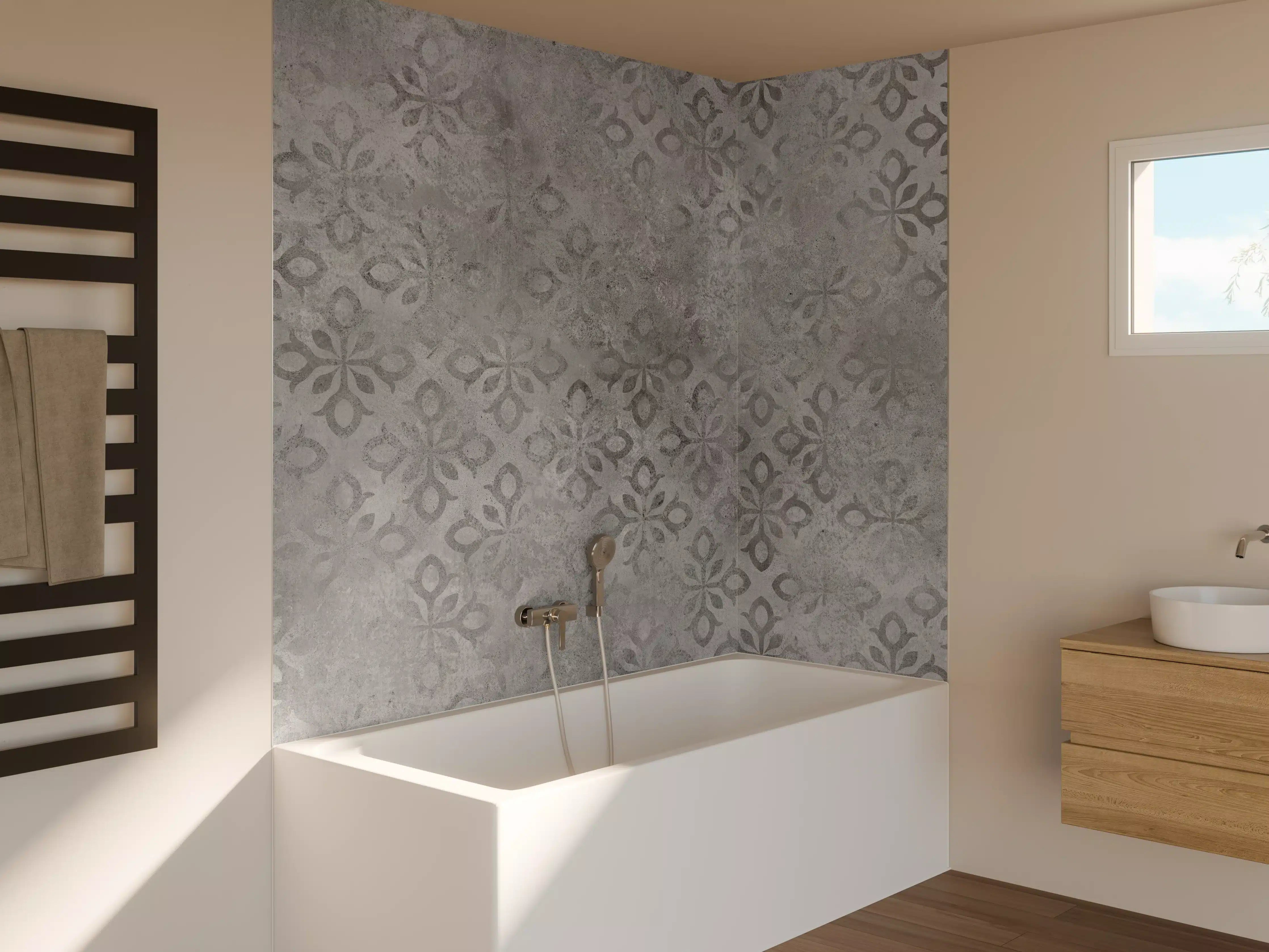 Badewannen-Rückwand - Graues Ornament Muster