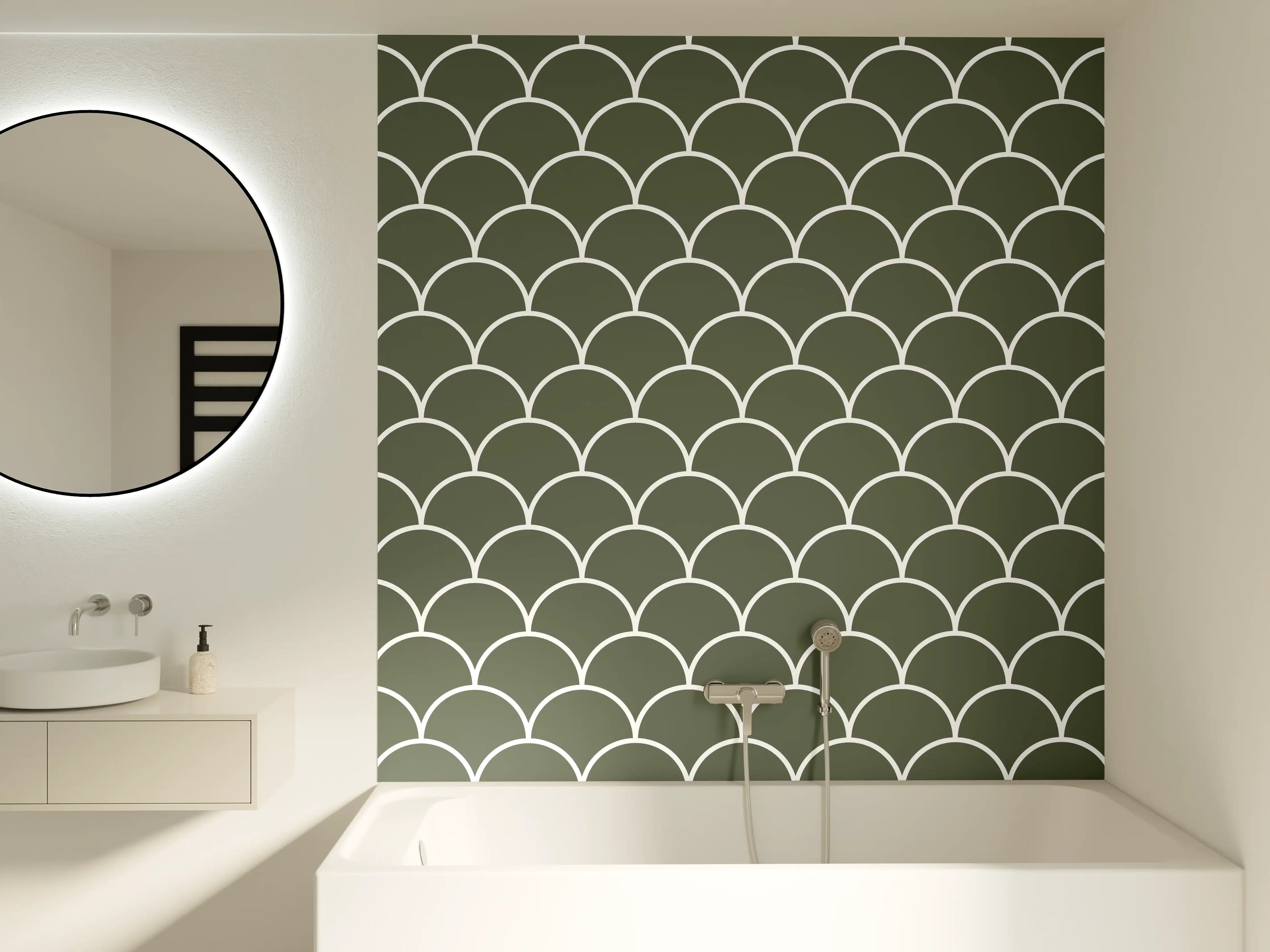 Badewannen-Rückwand - Graues Schuppenmuster in Weiß