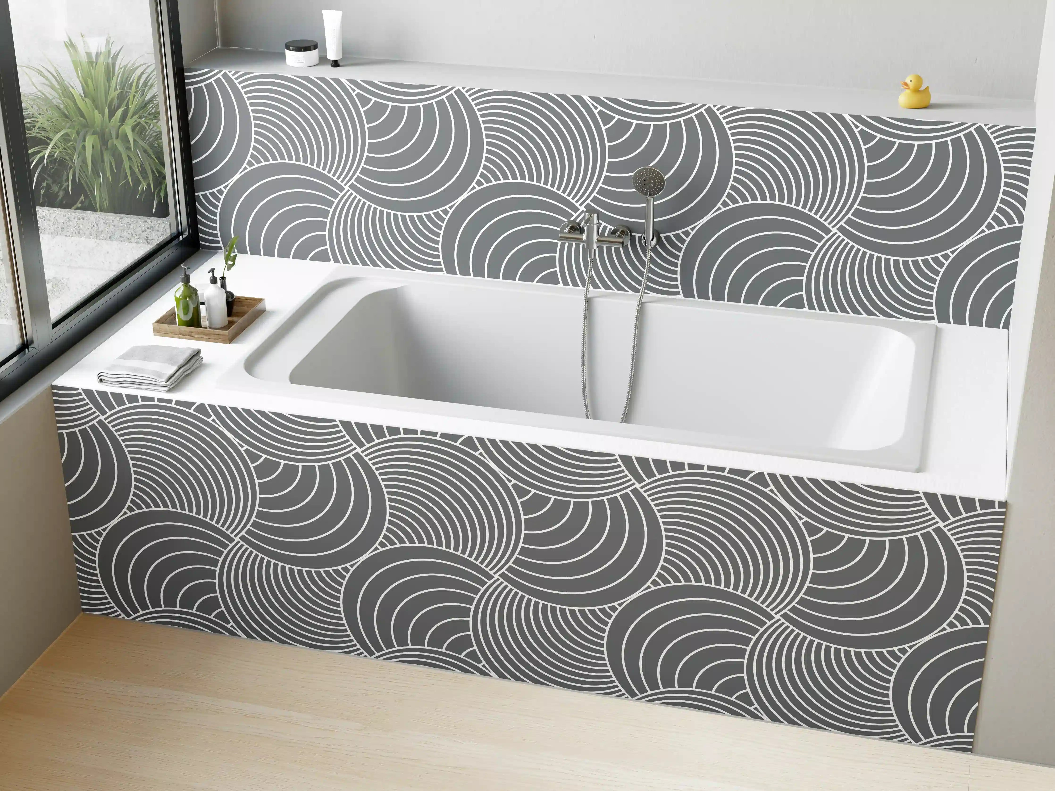 Badewannen-Rückwand - Graues geometrisches Muster mit Kreislinien