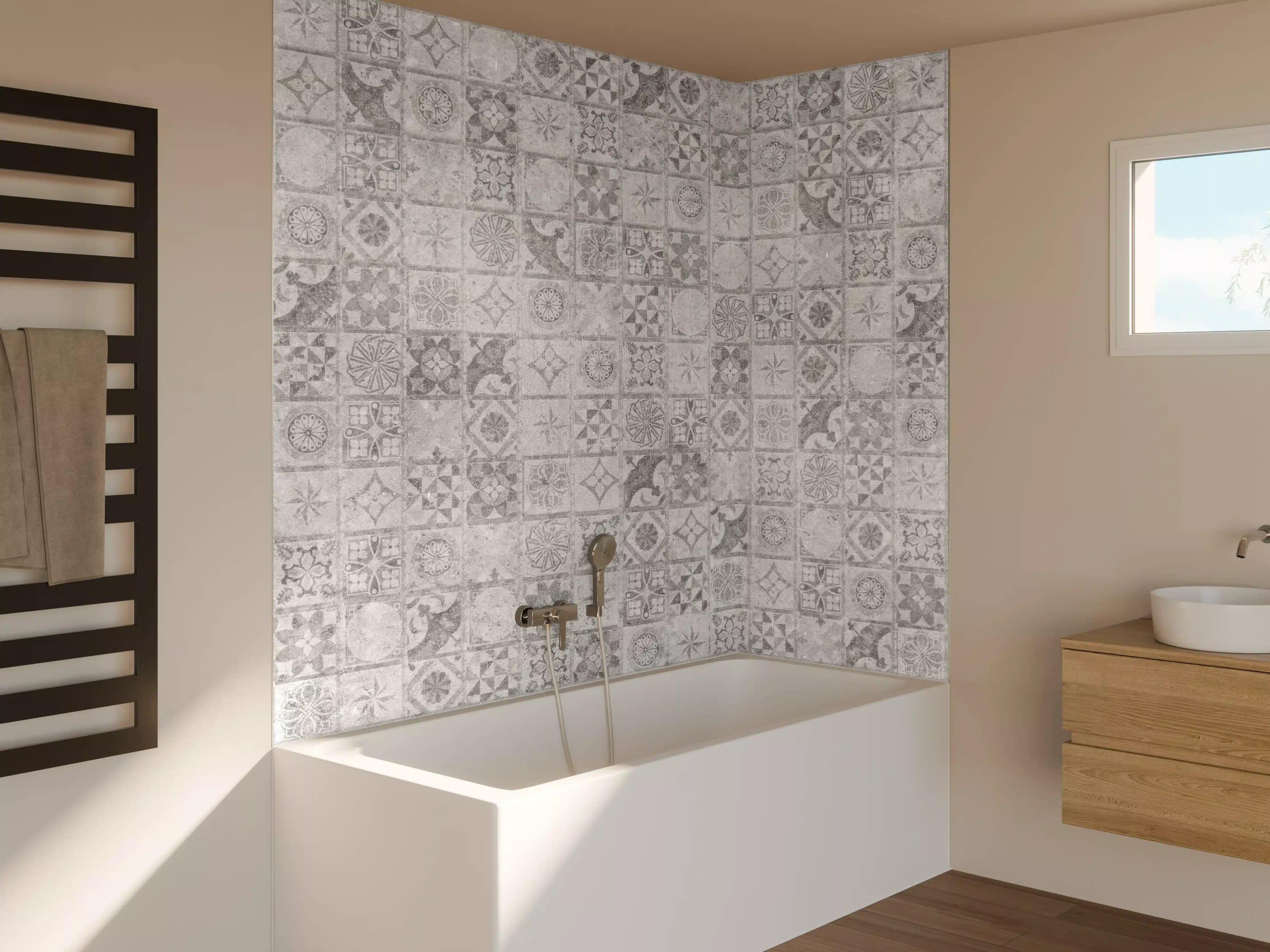 Badewannen-Rückwand - Graues weißes Mosaikmotiv