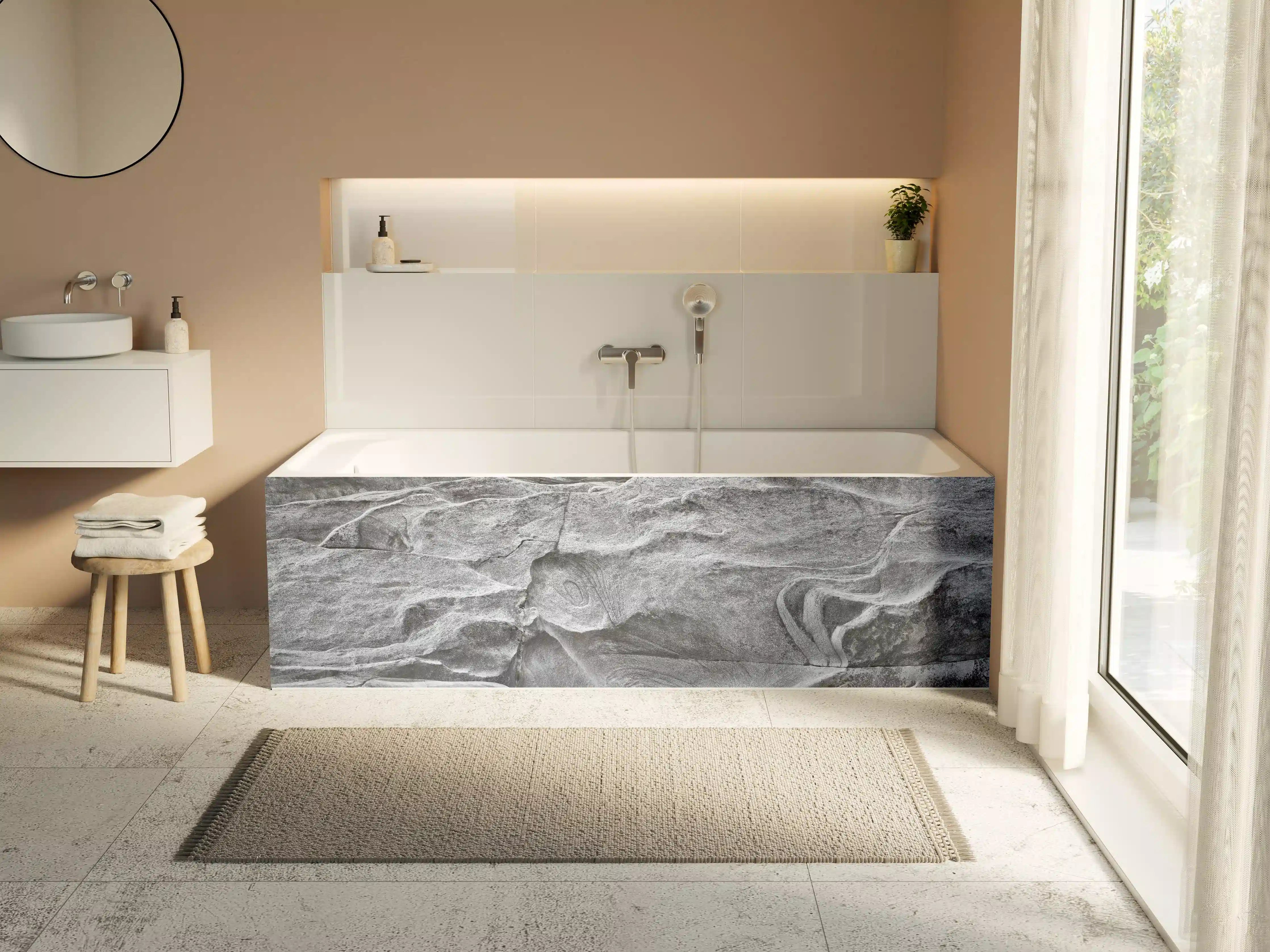 Badewannen-Rückwand - Grauschattierter Verzasca-Felsen