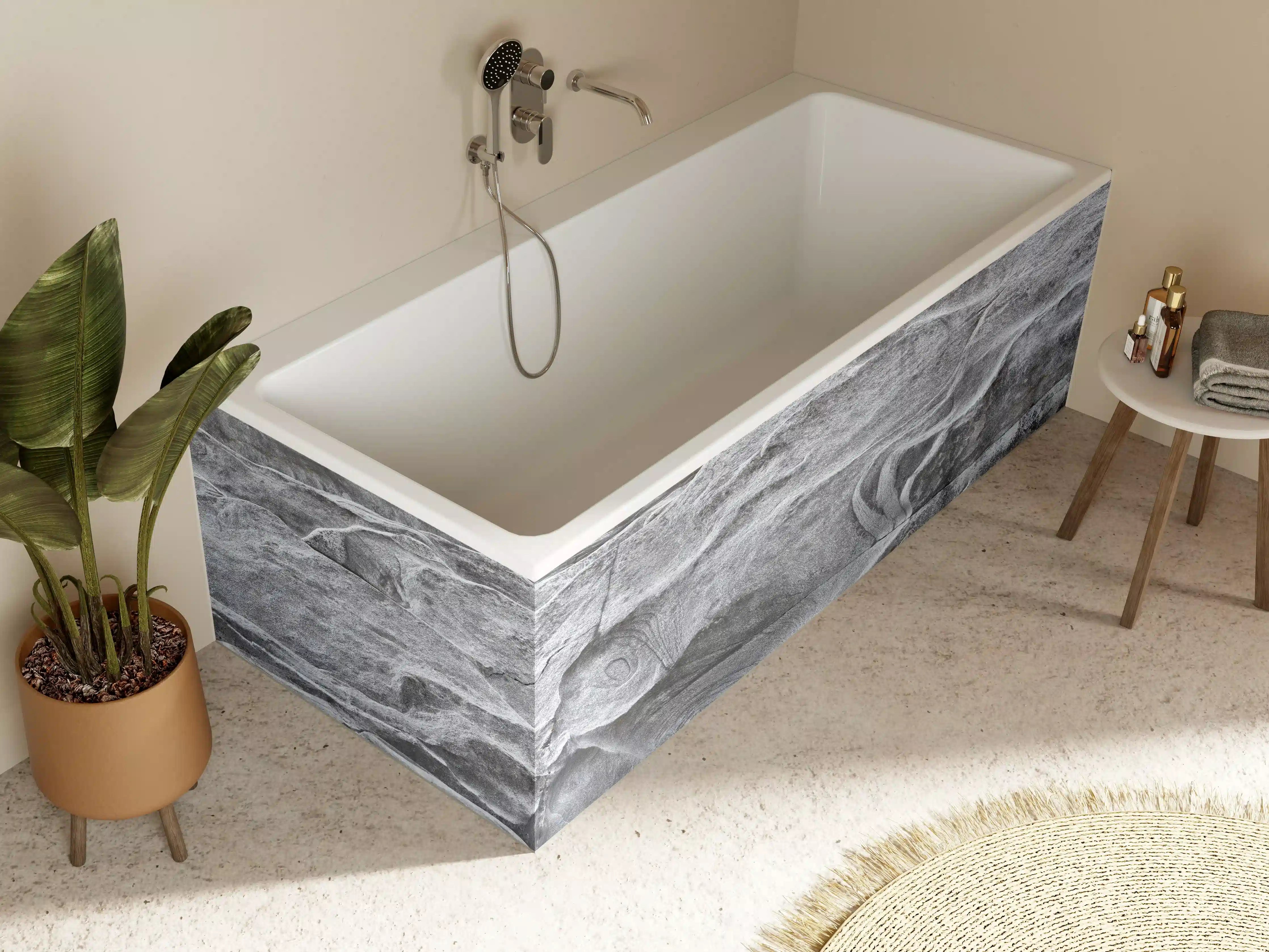 Badewannen-Rückwand - Grauschattierter Verzasca-Felsen