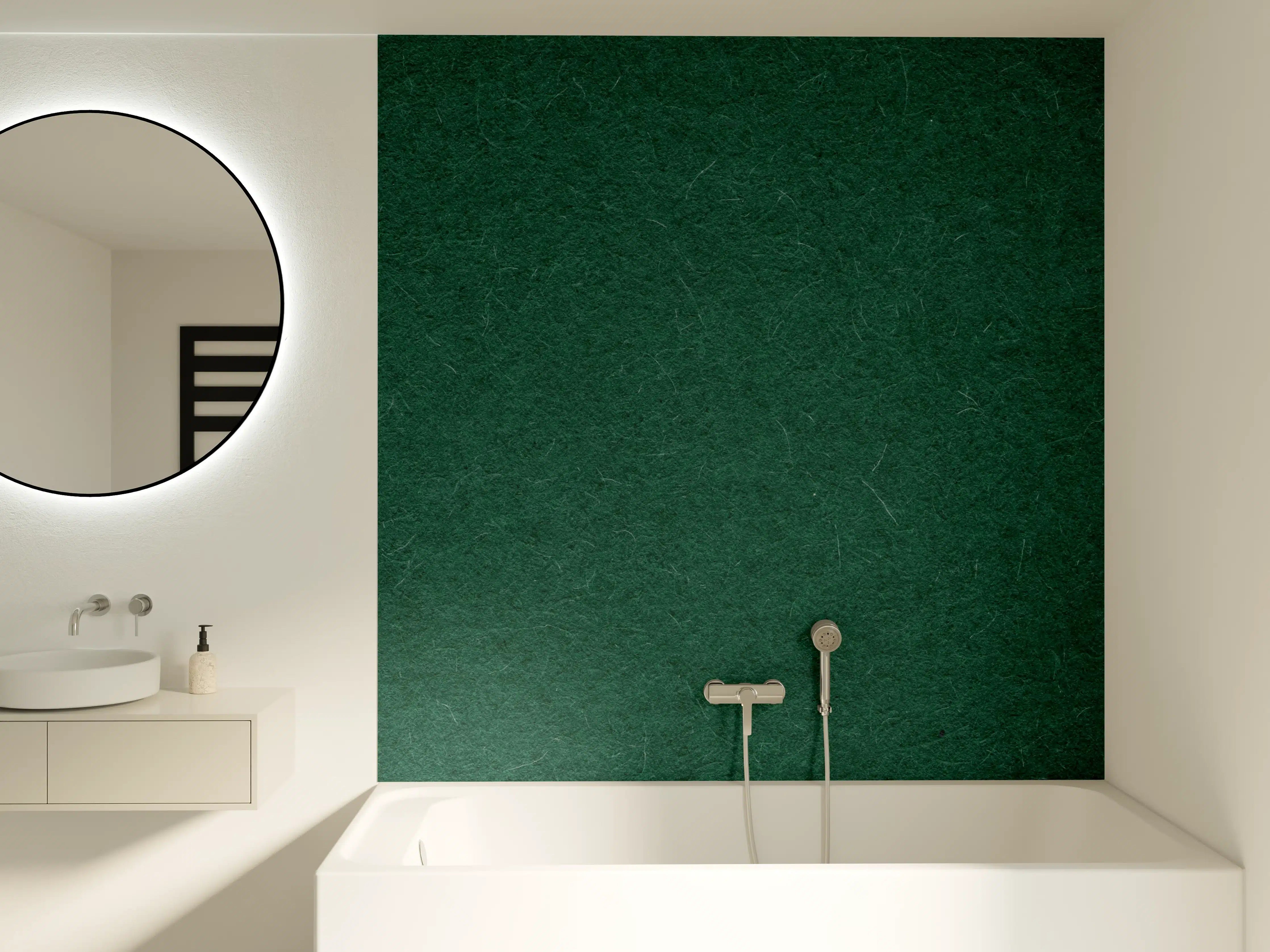 Badewannen-Rückwand - Grauwe Filztextur mit grünen Akzenten