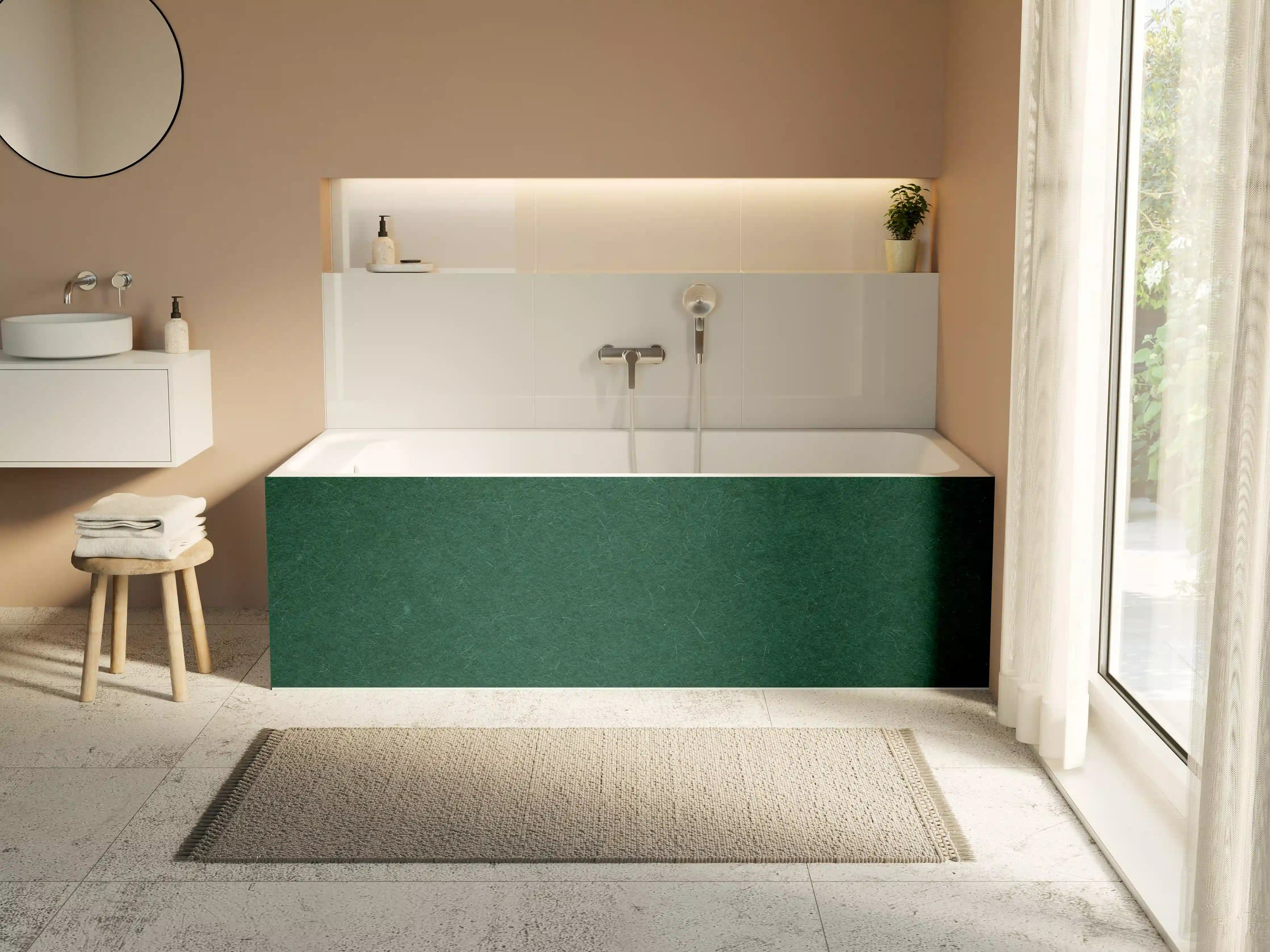 Badewannen-Rückwand - Grauwe Filztextur mit grünen Akzenten