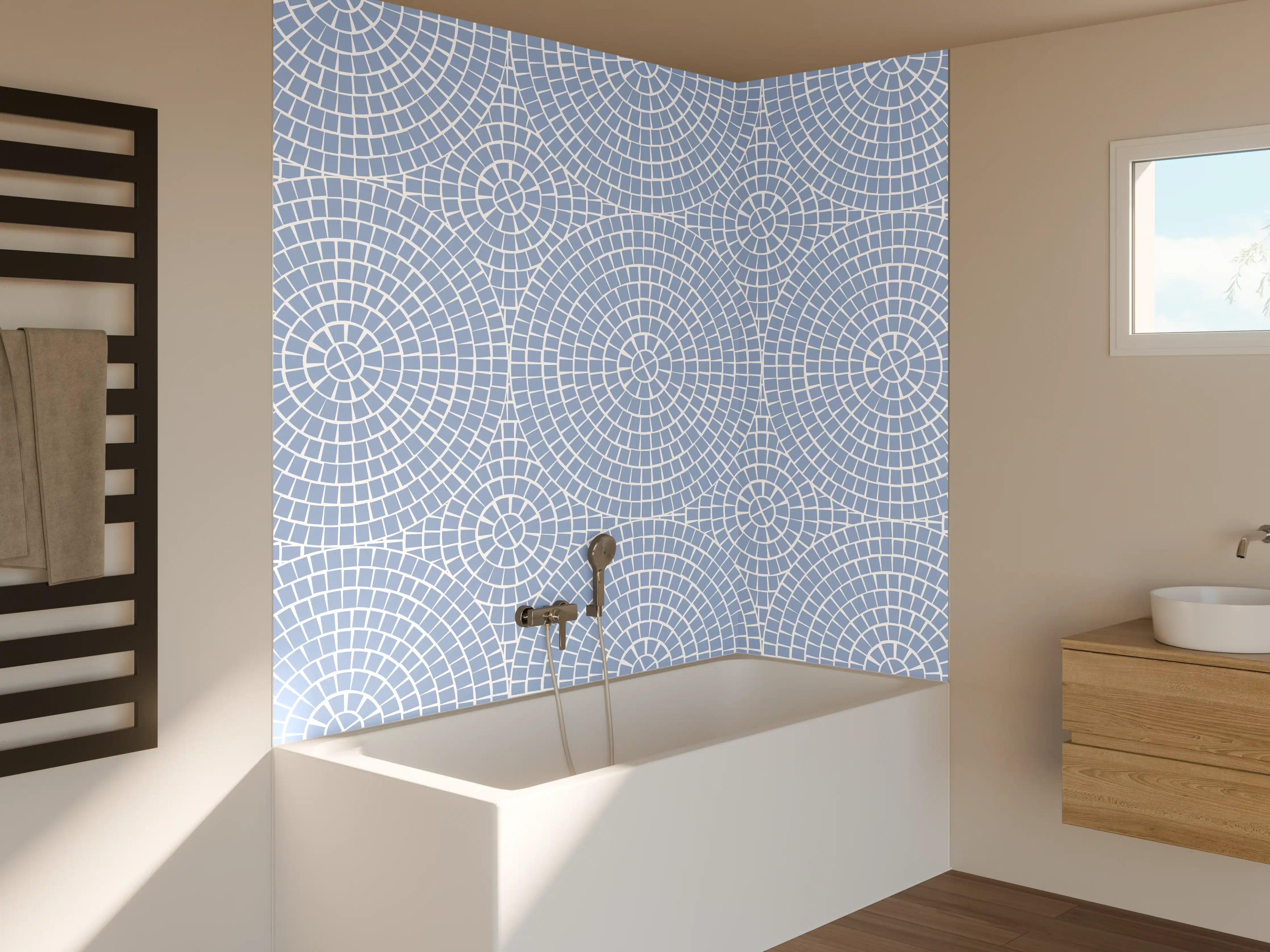 Badewannen-Rückwand - Grauweiße Muster in Geometrie