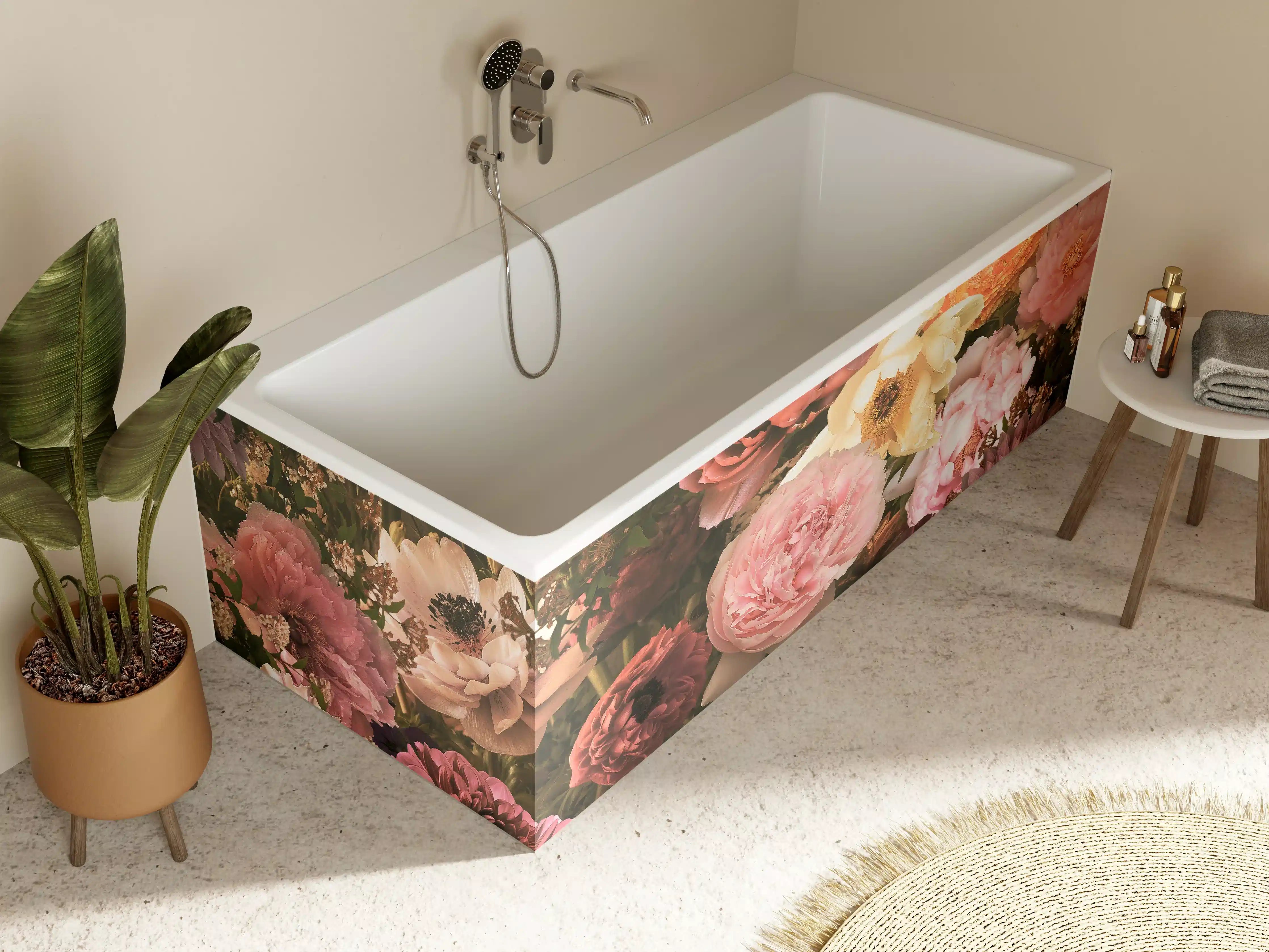 Badewannen-Rückwand - Große Blumen im Vintage-Stil