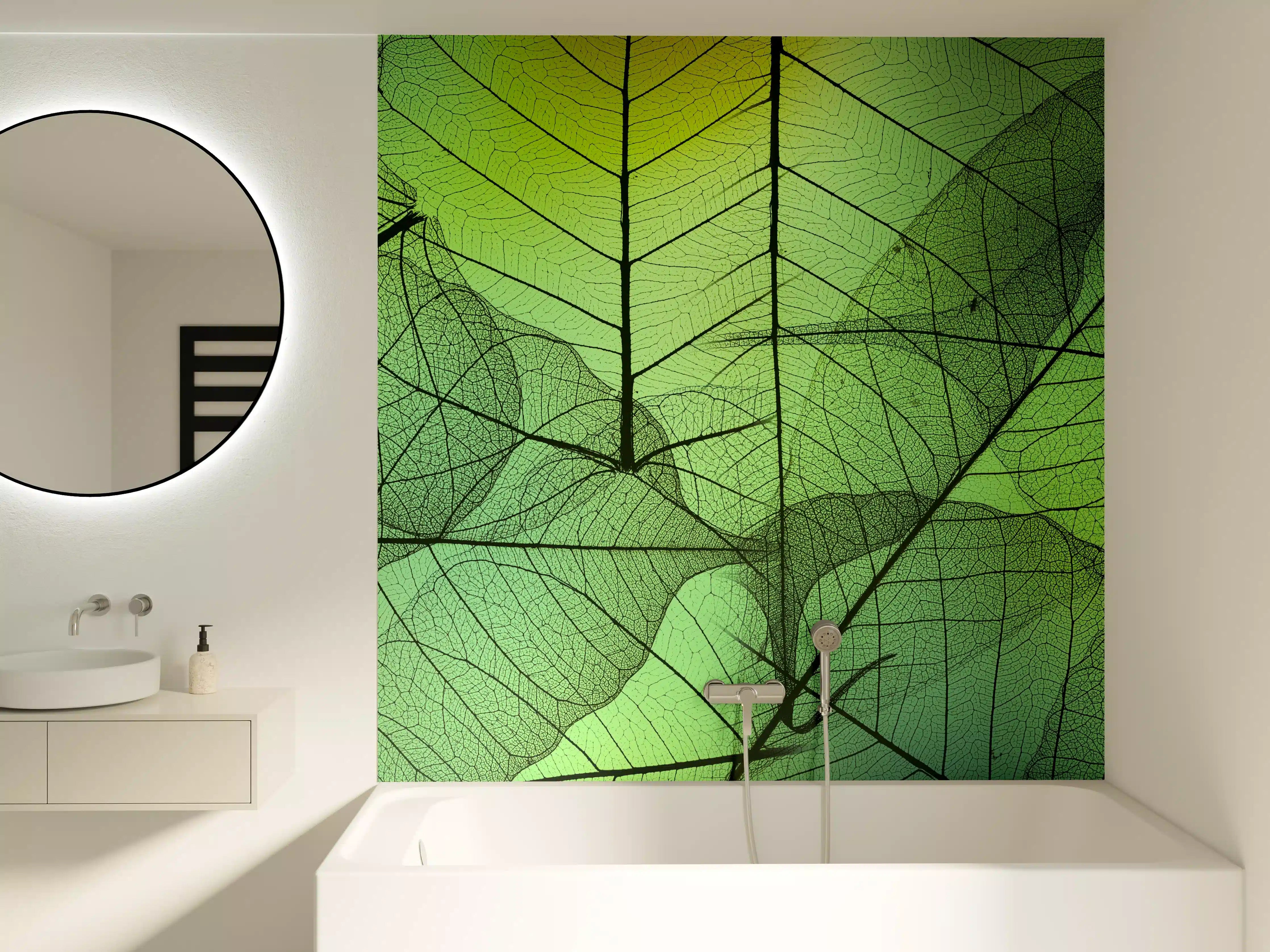 Badewannen-Rückwand - Grün-Gelbe Blattstruktur Makro