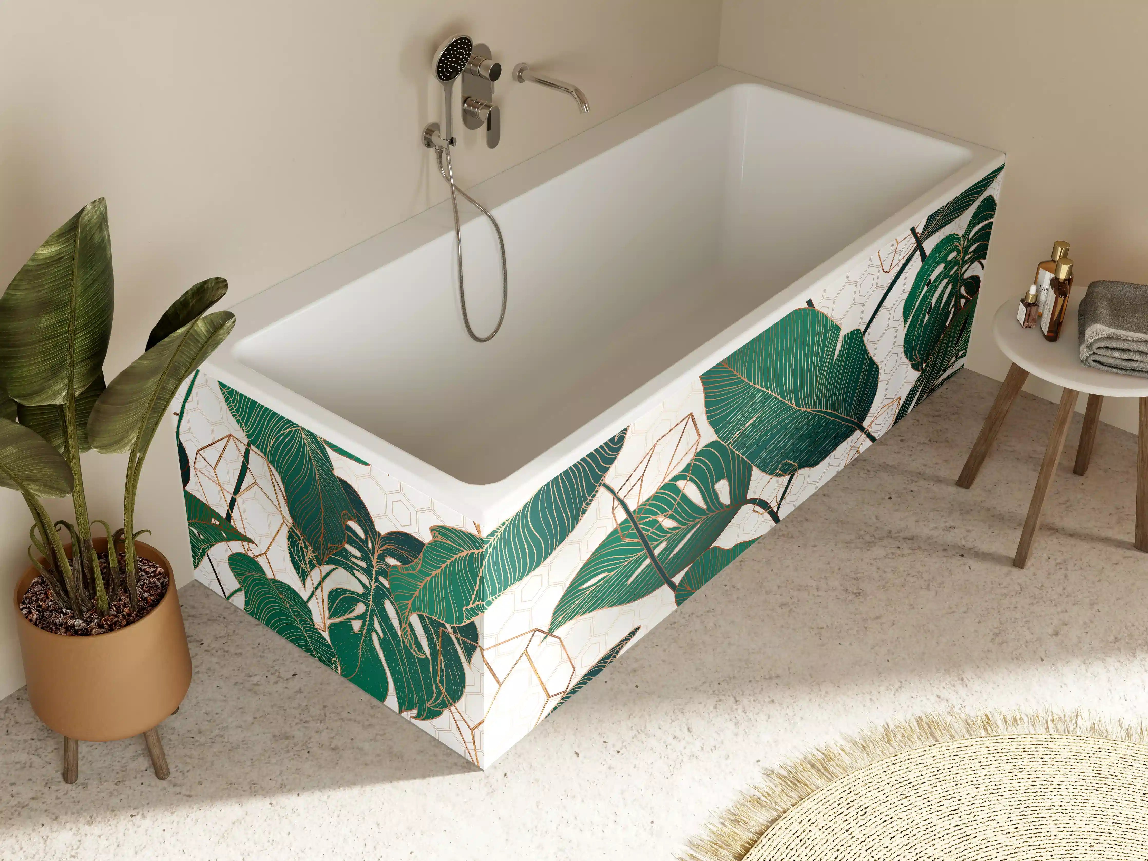 Badewannen-Rückwand - Grün-Weißes Blattmuster Design