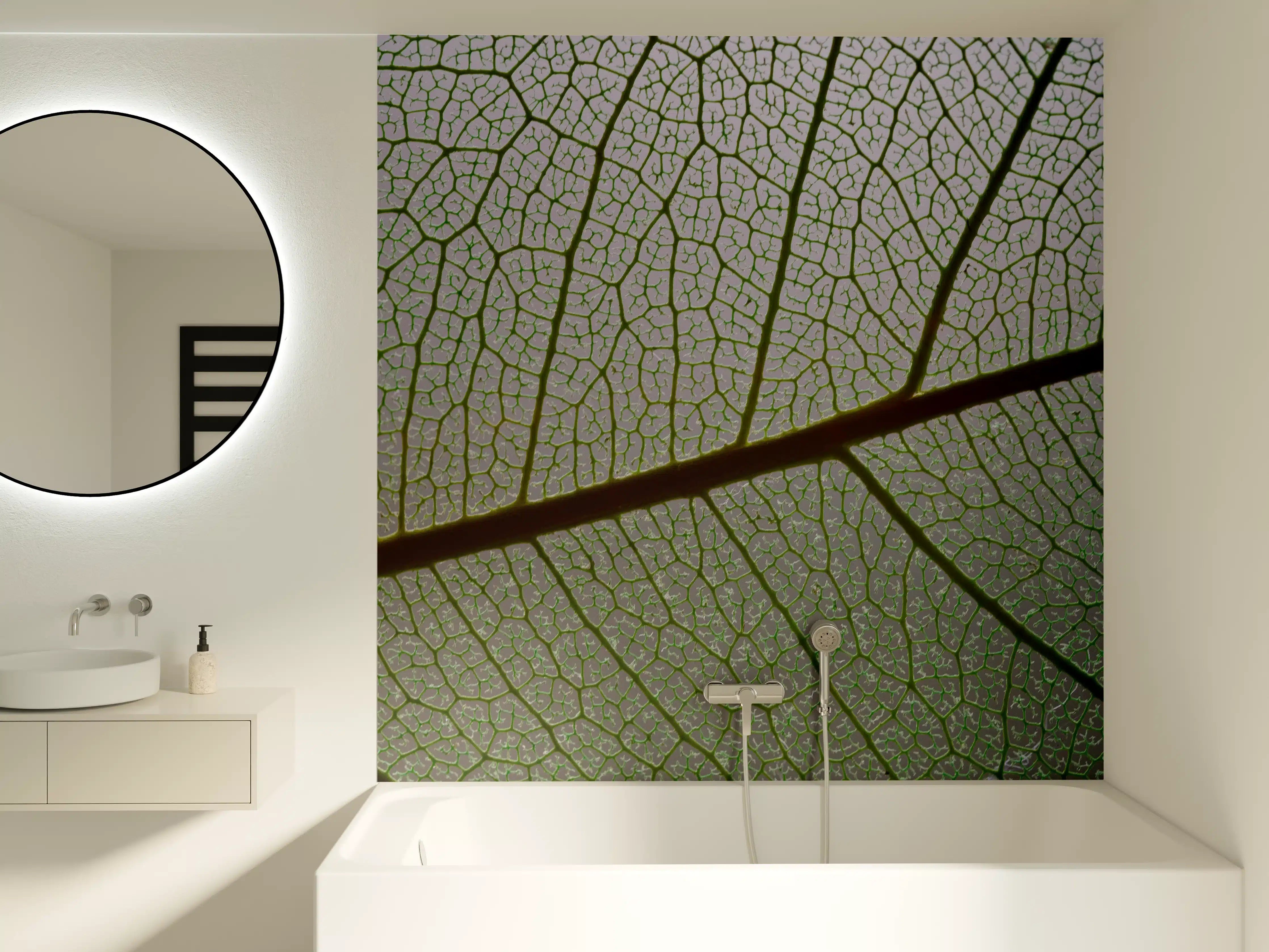 Badewannen-Rückwand - Grüne Blätterstruktur im Nahaufnahmestil
