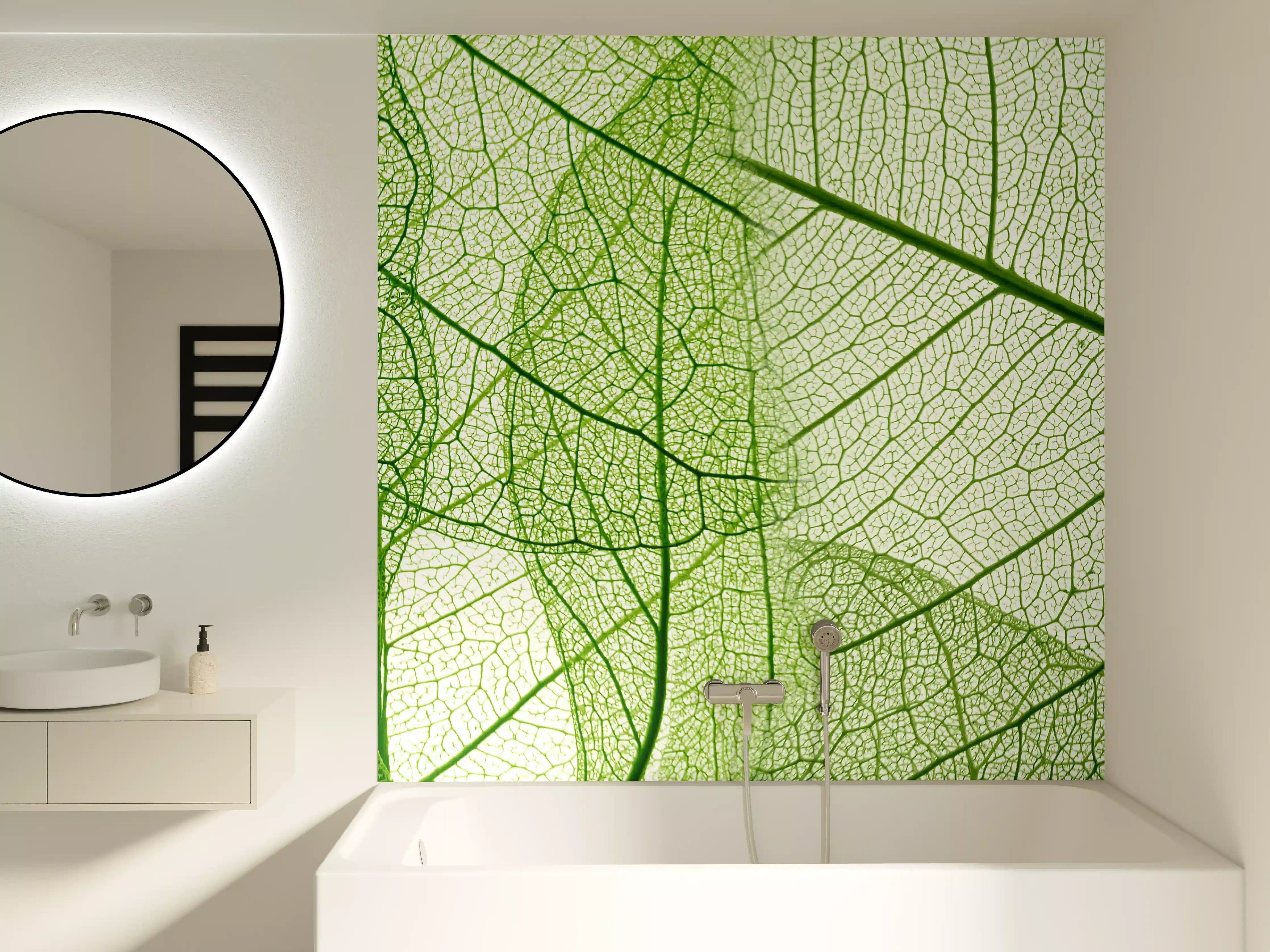 Badewannen-Rückwand - Grüne Blätterstruktur mit filigranen Adern
