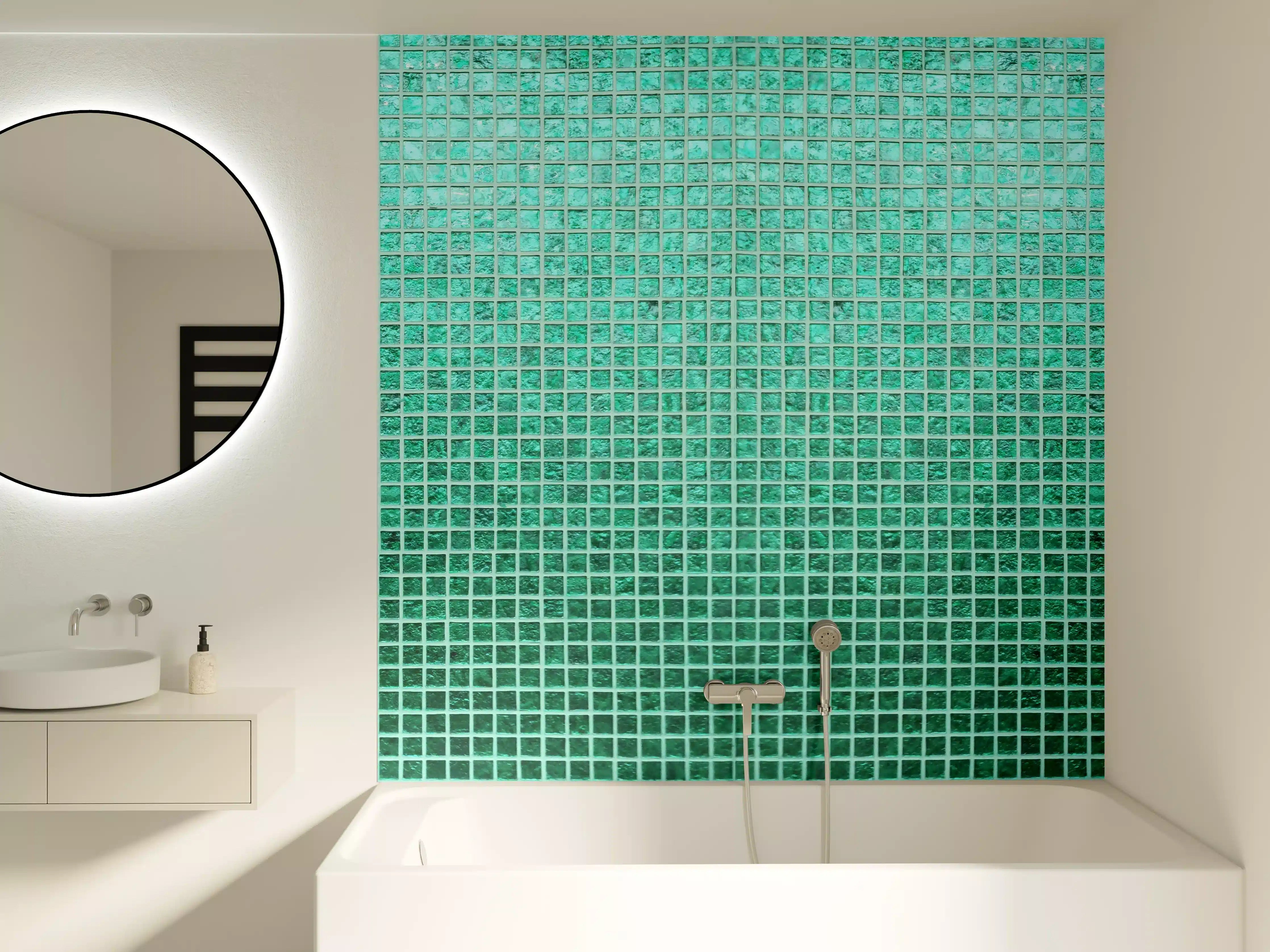 Badewannen-Rückwand - Grüne Fliesen Mosaik Textur