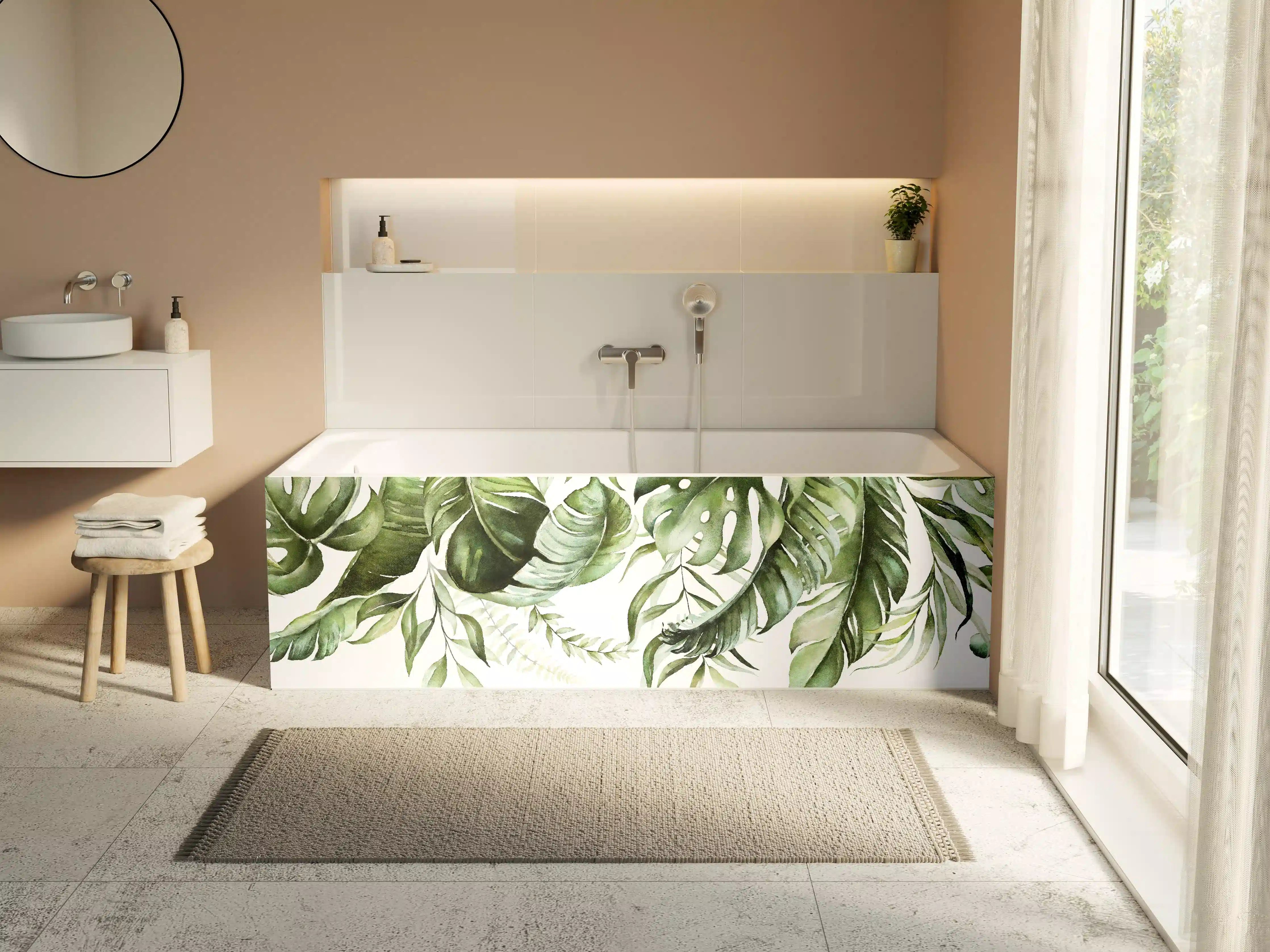 Badewannen-Rückwand - Grüne Tropenblätter Aquarell