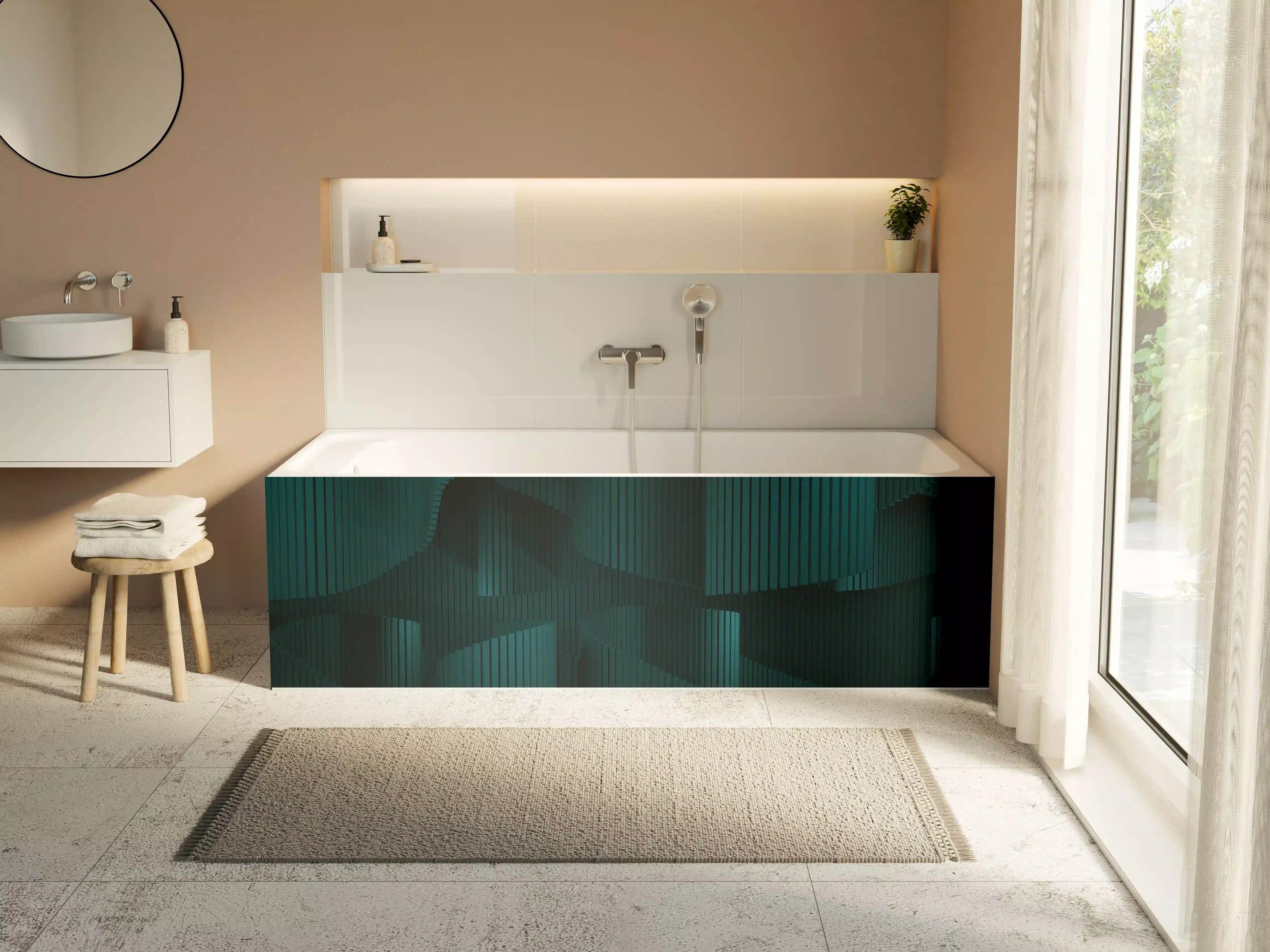 Badewannen-Rückwand - Grüne Wellige Dunkle Abstraktion