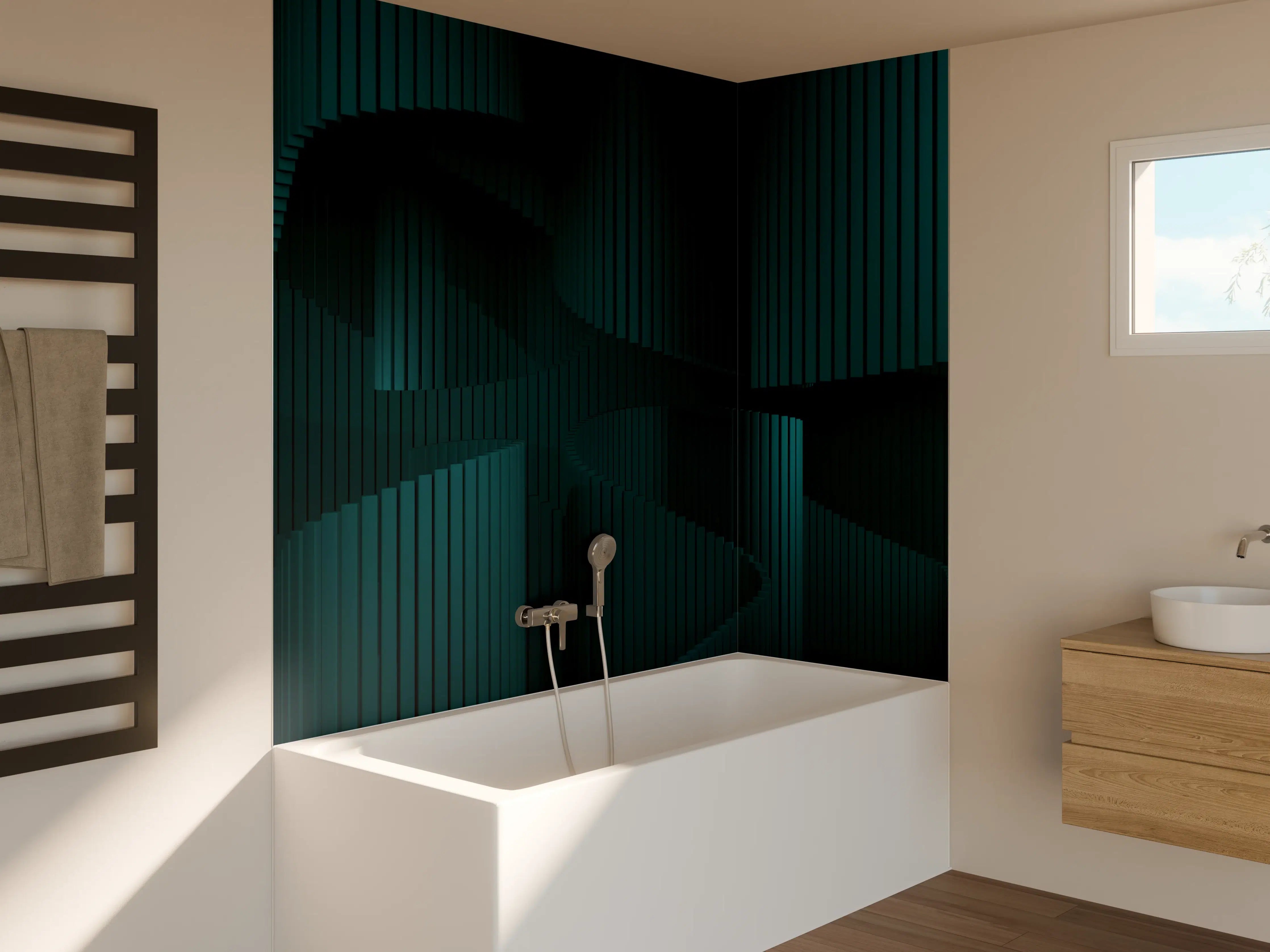 Badewannen-Rückwand - Grüne Wellige Dunkle Abstraktion