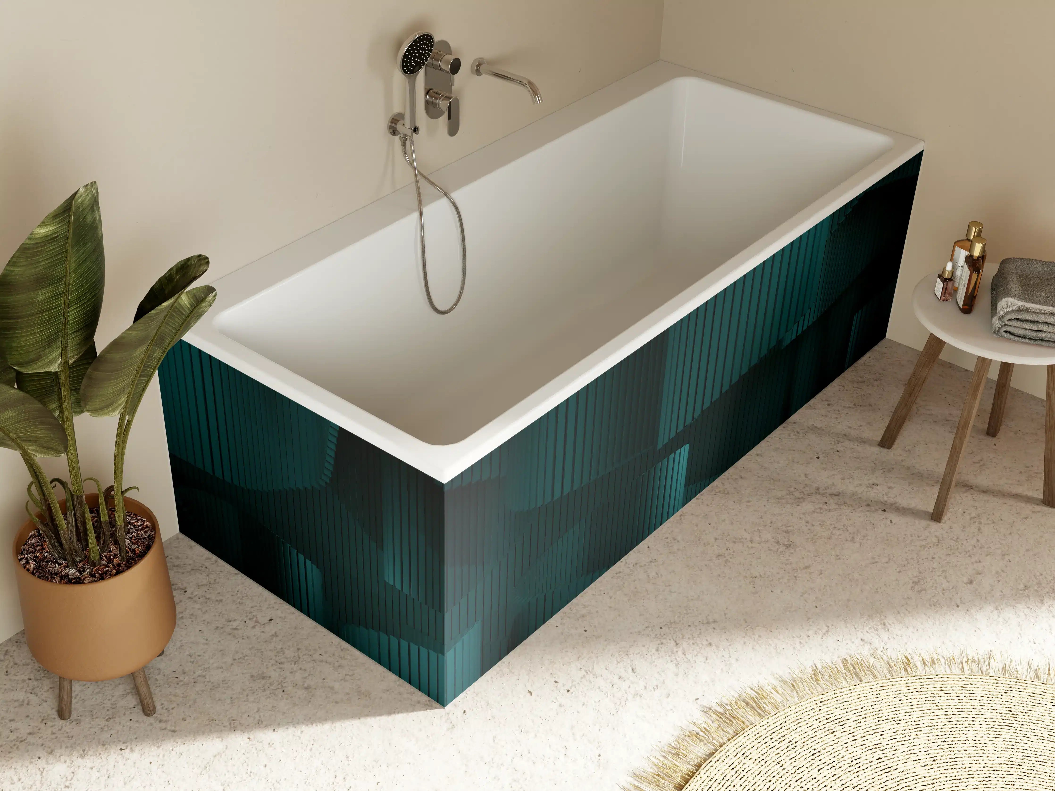 Badewannen-Rückwand - Grüne Wellige Dunkle Abstraktion