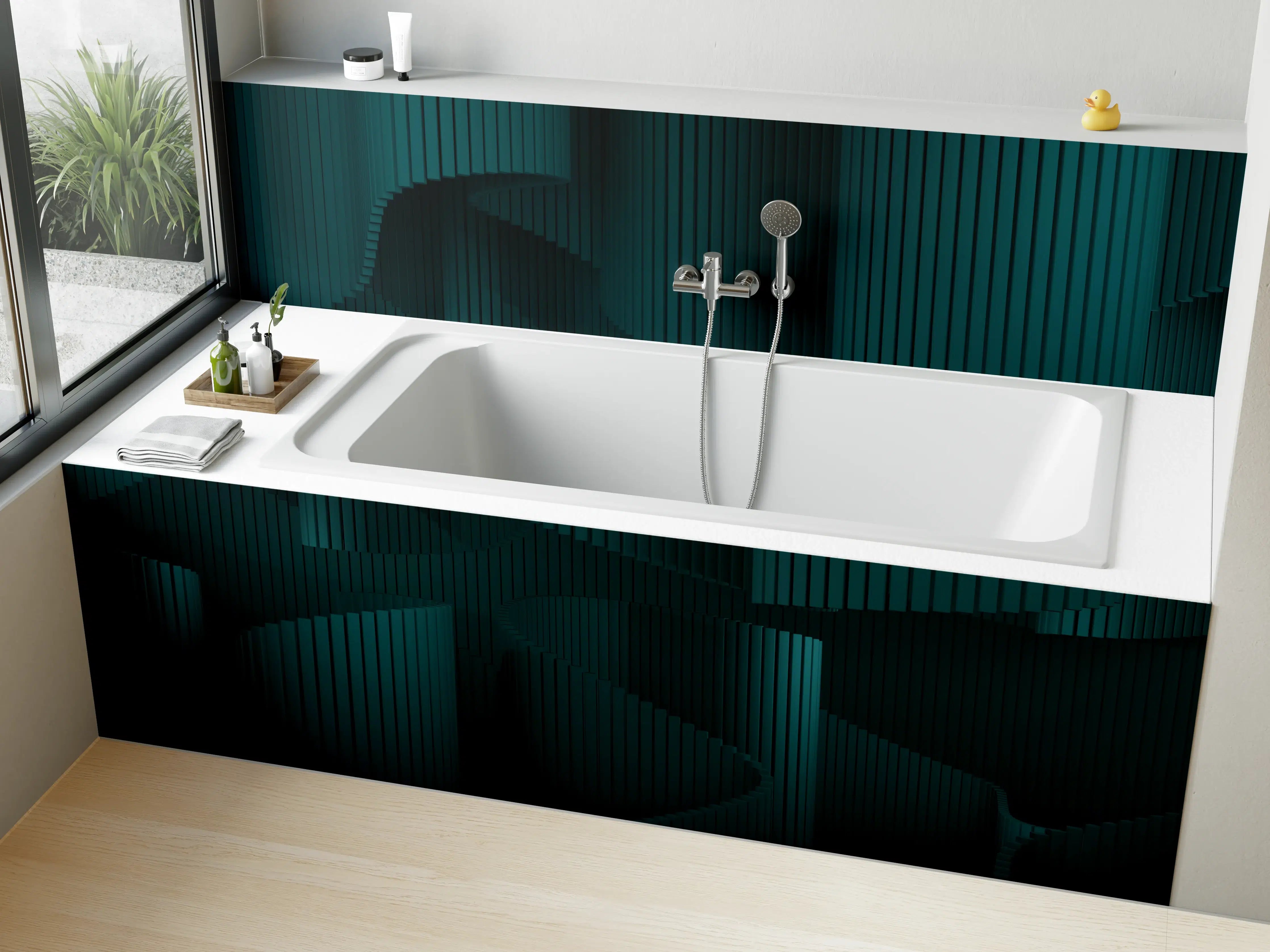 Badewannen-Rückwand - Grüne Wellige Dunkle Abstraktion