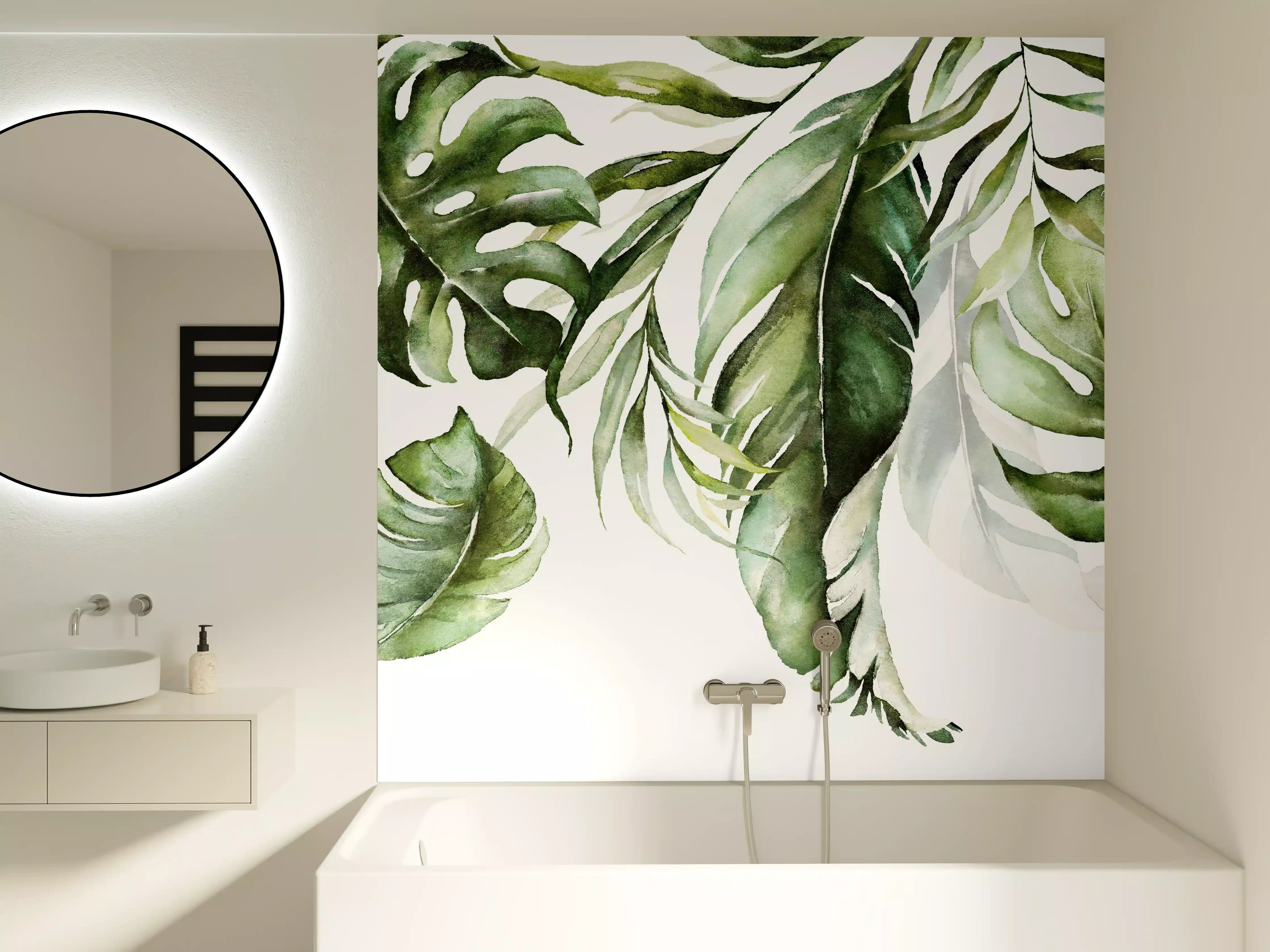 Badewannen-Rückwand - Grüne tropische Blätter Aquarell