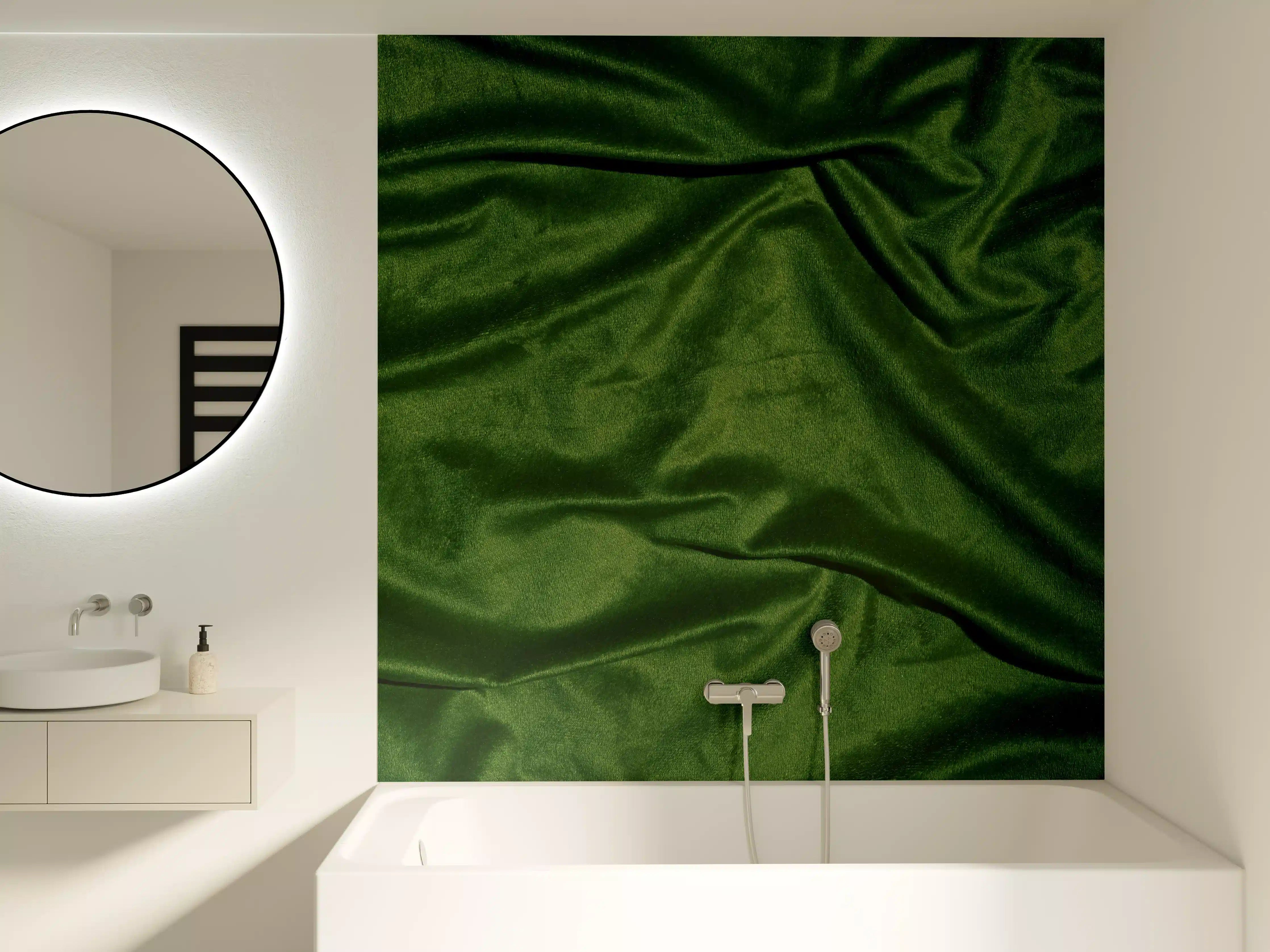 Badewannen-Rückwand - Grüner Seidenstoff Hintergrund