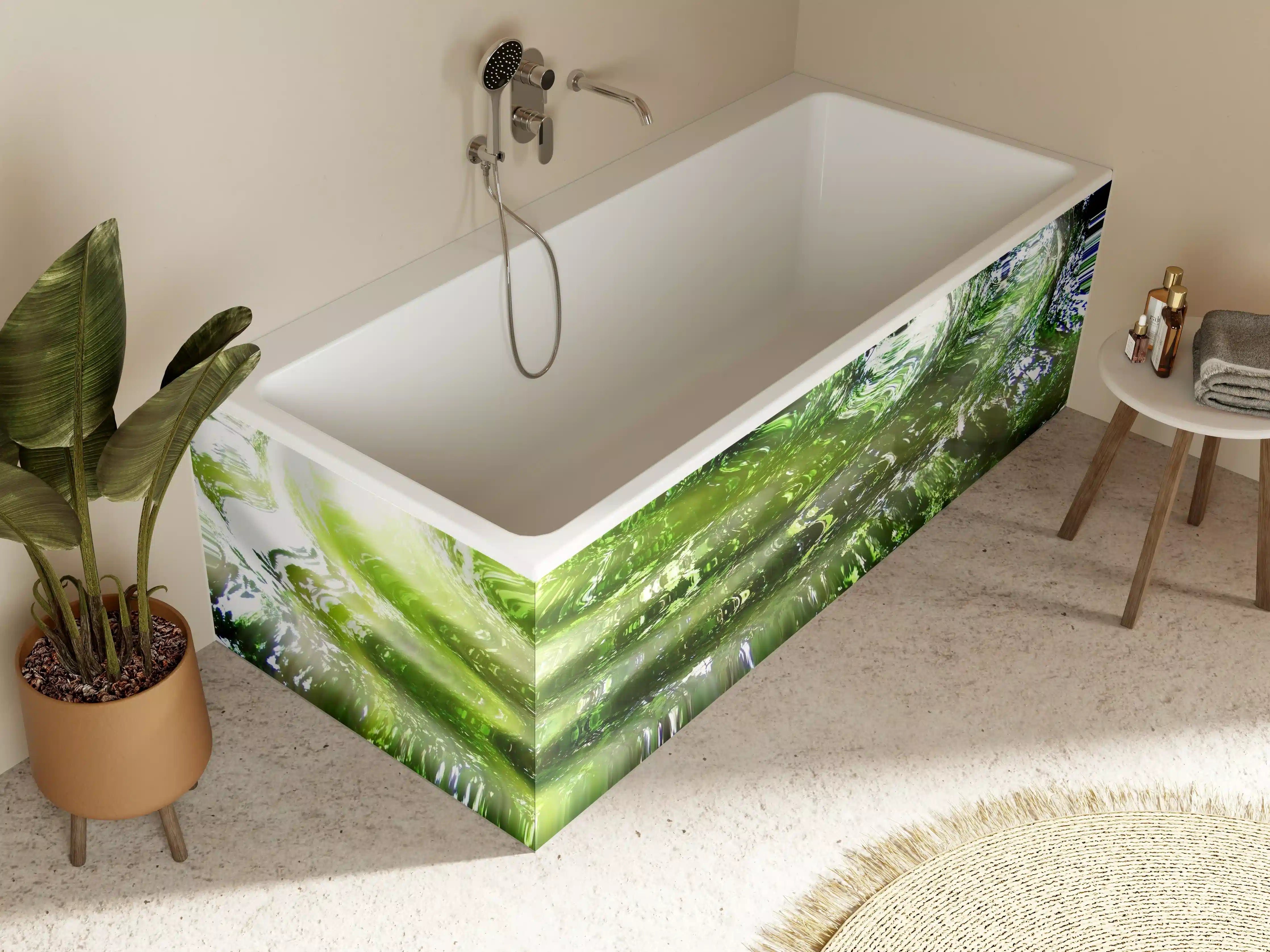 Badewannen-Rückwand - Grüner Wasserkranz mit Spiegelung und Blitzen